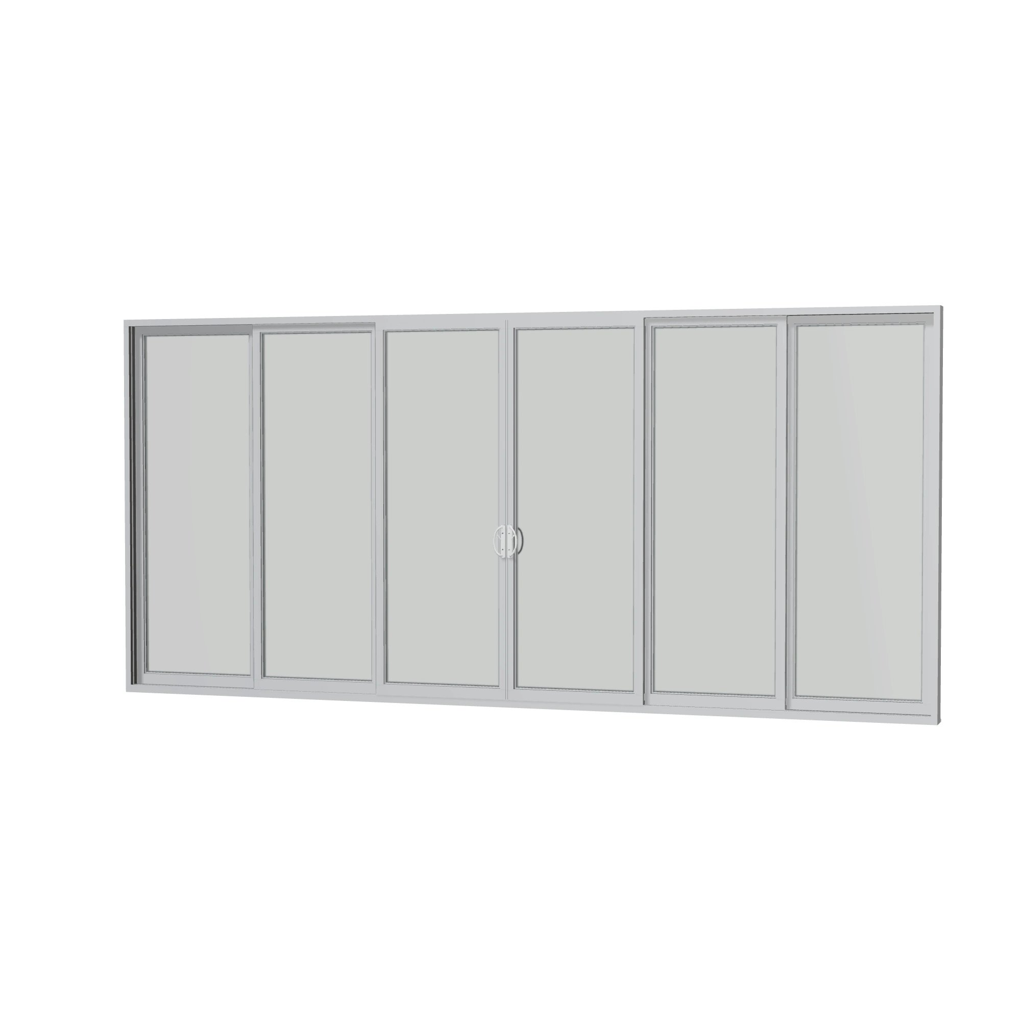 Angled interior view of Rimini 206.19 × 95.25 inch 6-Panel OXXXXO Vinyl Sliding Patio Door — Black / White