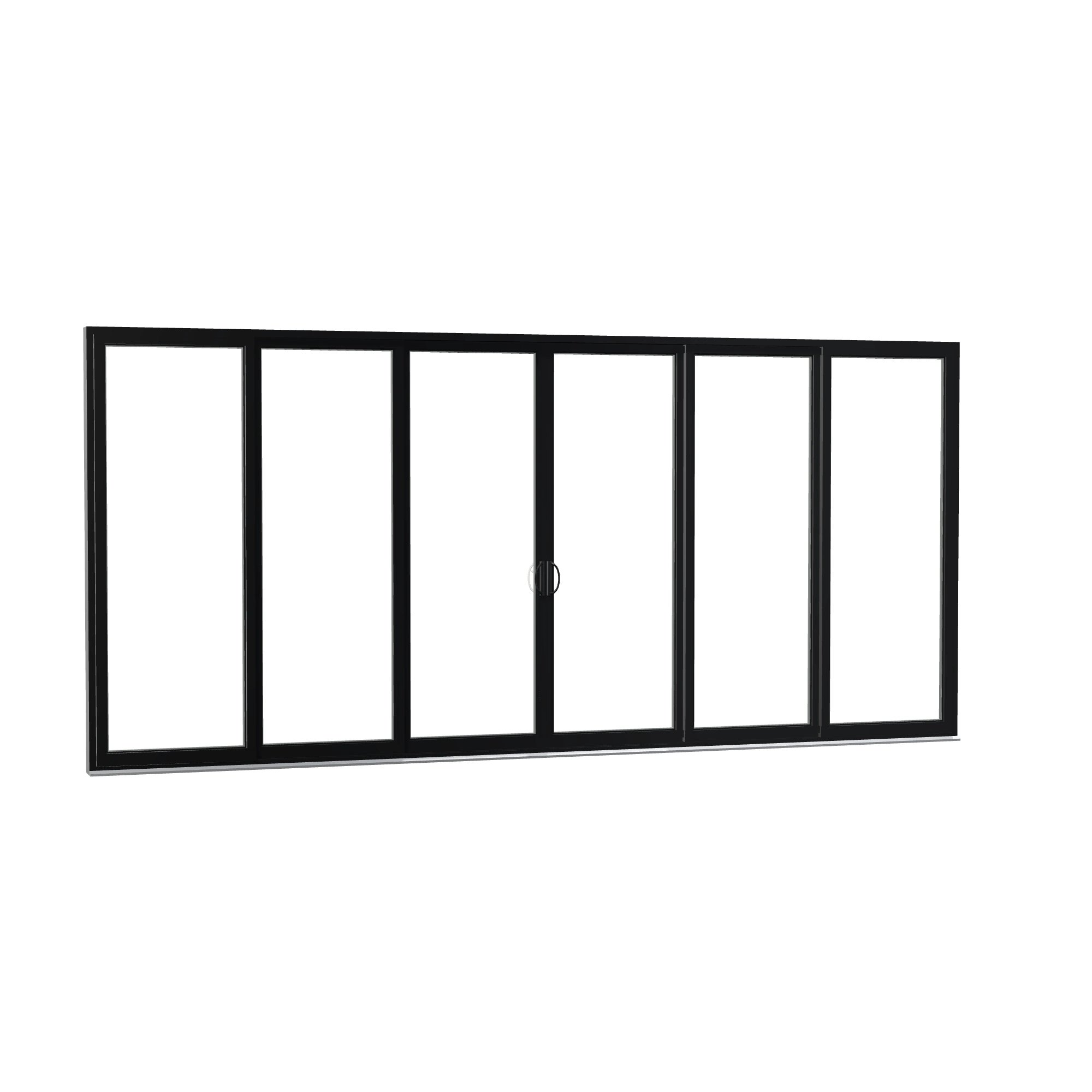 Opposite exterior angle of Rimini 206.19 × 95.25 inch 6-Panel OXXXXO Vinyl Sliding Patio Door — Black / White