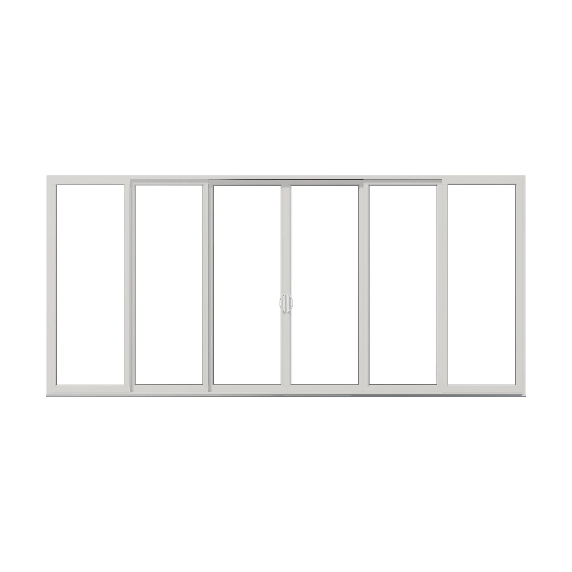 Straight exterior view of Rimini 206.19 × 95.25 inch 6-Panel OXXXXO Vinyl Sliding Patio Door — White / White