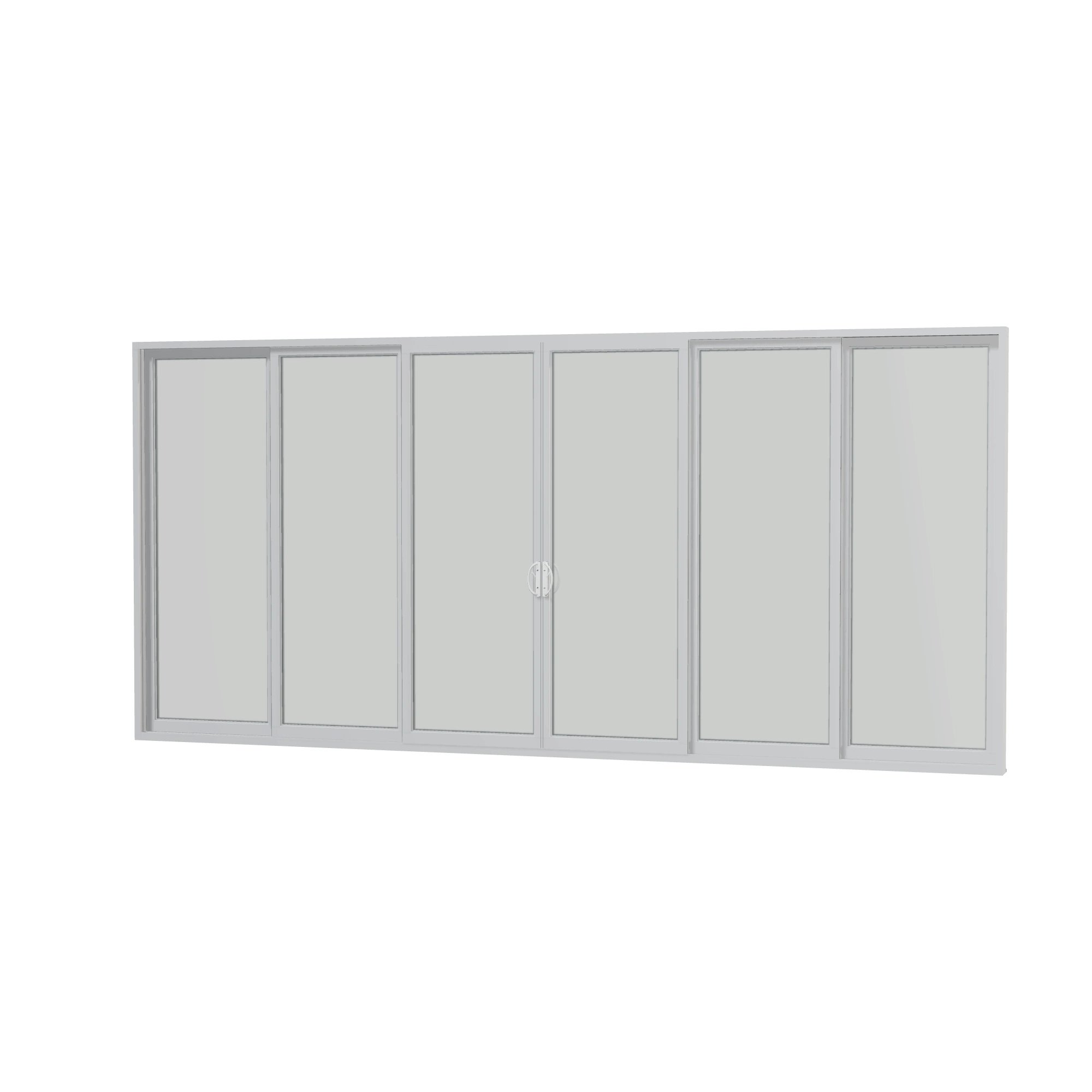 Angled interior view of Rimini 206.19 × 95.25 inch 6-Panel OXXXXO Vinyl Sliding Patio Door — White / White