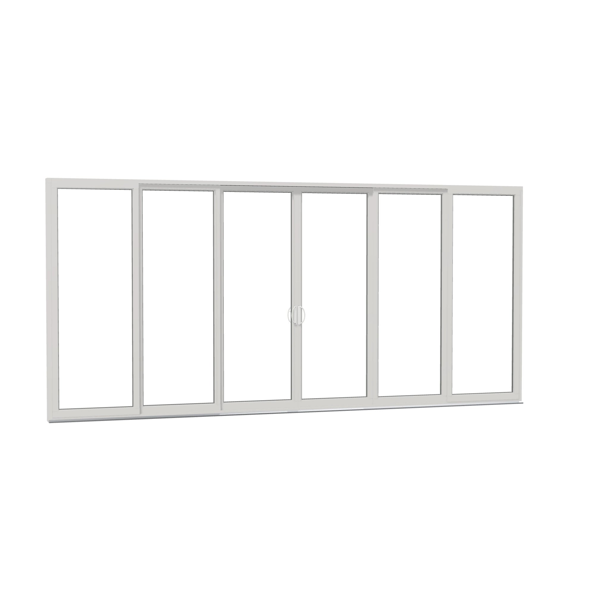 Opposite exterior angle of Rimini 206.19 × 95.25 inch 6-Panel OXXXXO Vinyl Sliding Patio Door — White / White