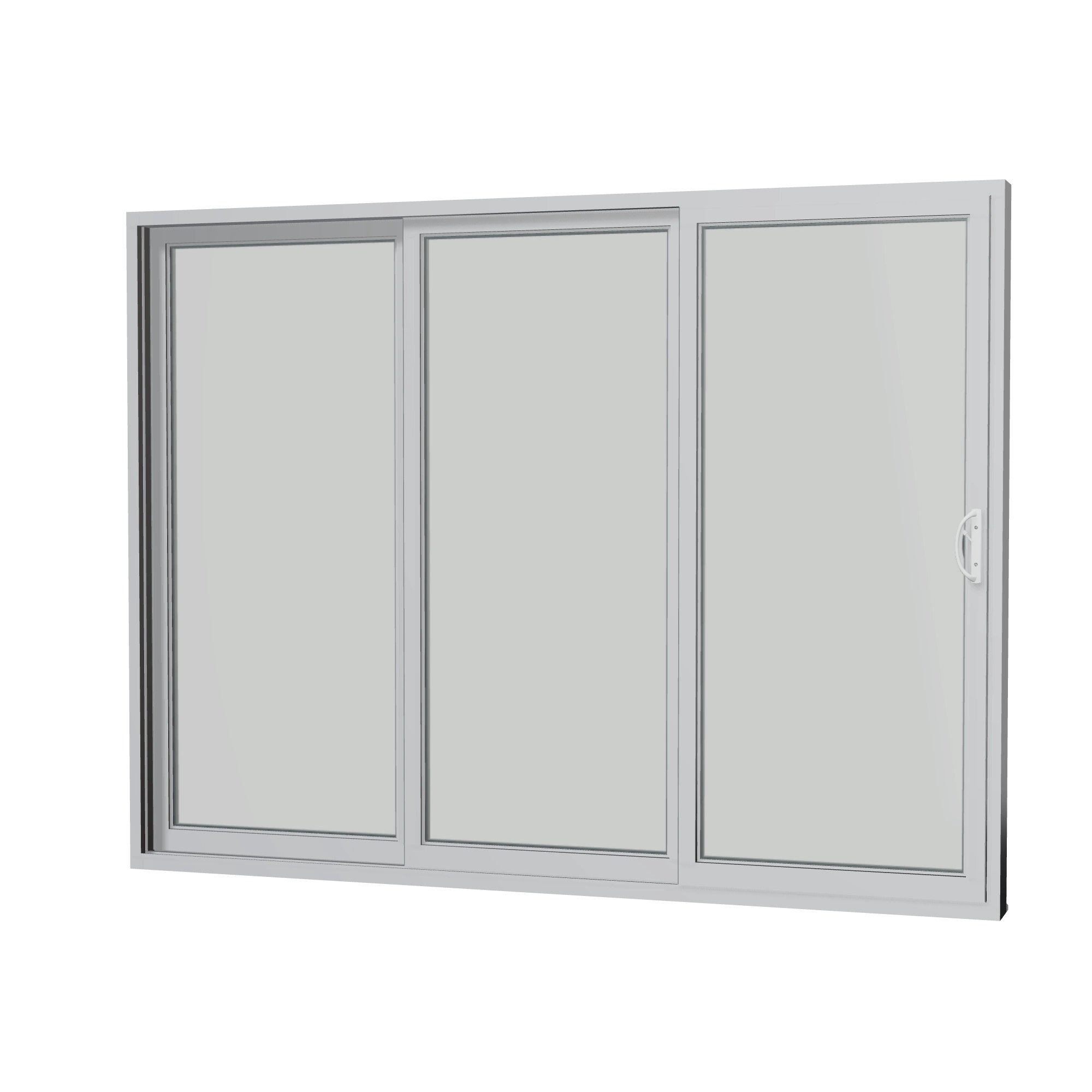 Angled interior view of Rimini 104.44 × 79.25 inch 3-Panel XXO Vinyl Sliding Patio Door — Black / White