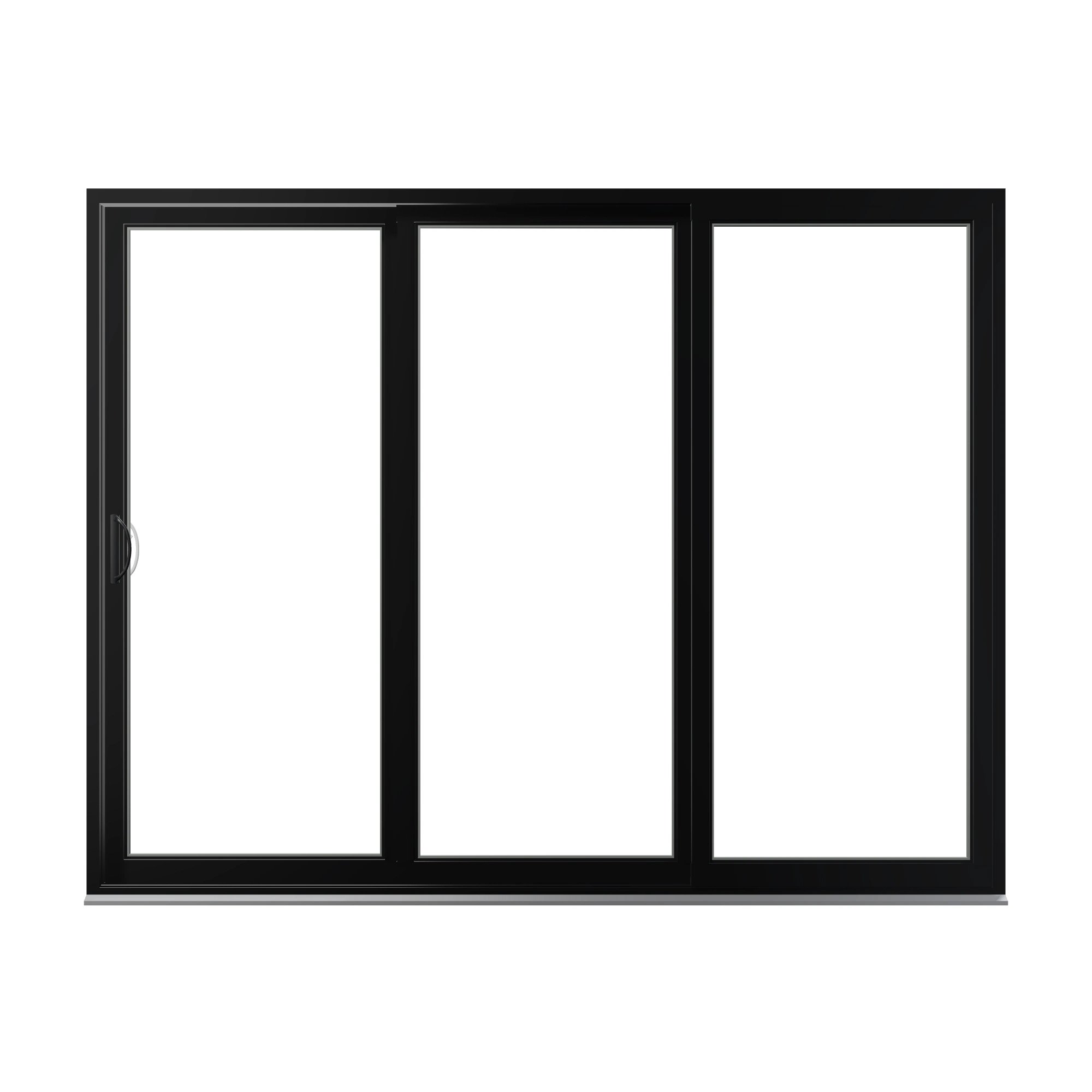 Straight exterior view of Rimini 104.44 × 81.25 inch 3-Panel XXO Vinyl Sliding Patio Door — Black / White
