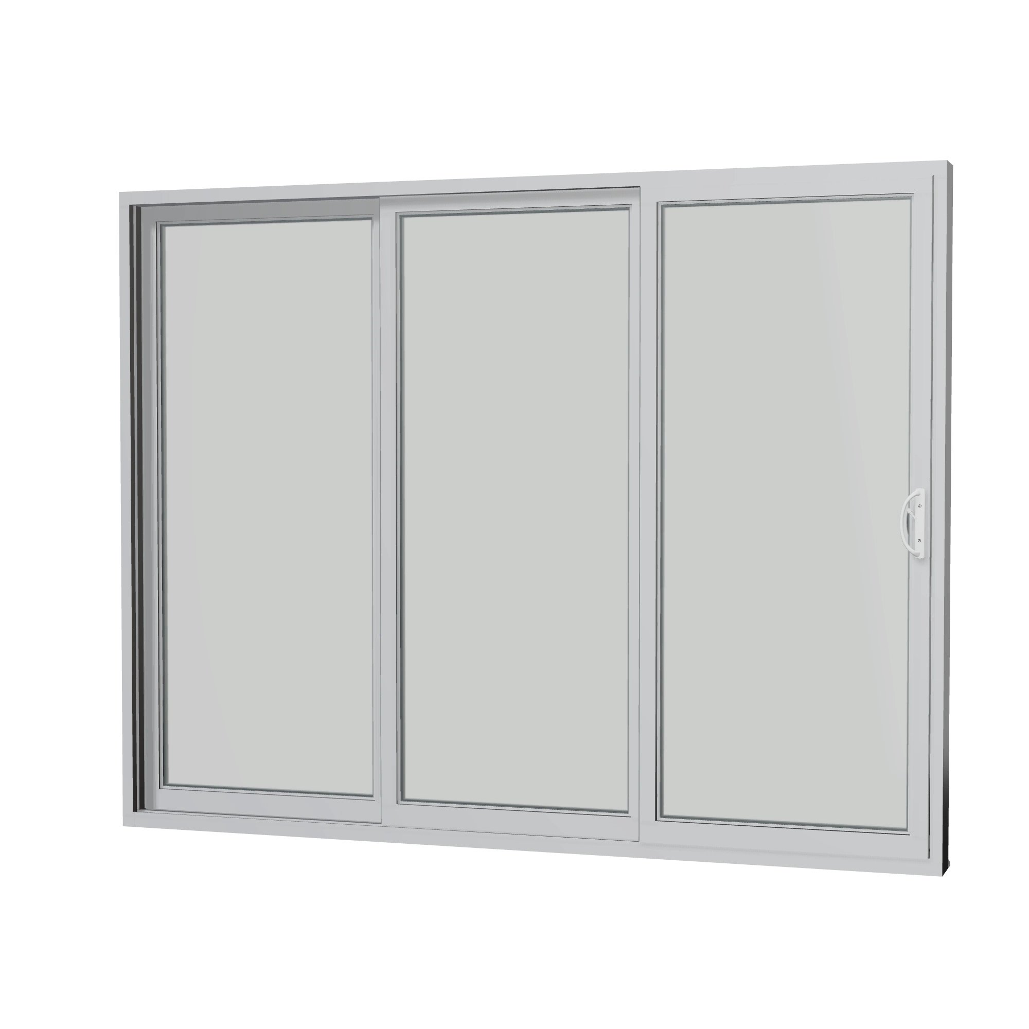 Angled interior view of Rimini 104.44 × 81.25 inch 3-Panel XXO Vinyl Sliding Patio Door — Black / White
