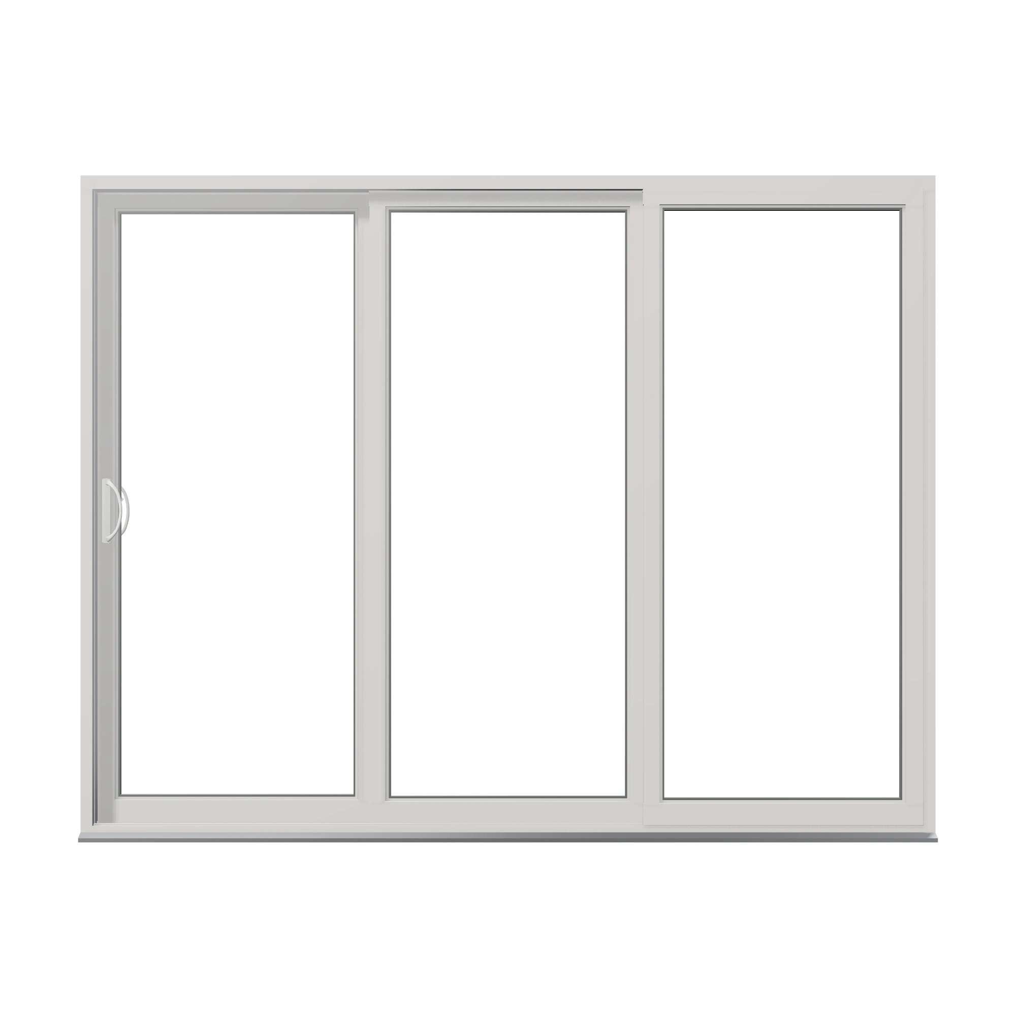 Straight exterior view of Rimini 104.44 × 81.25 inch 3-Panel XXO Vinyl Sliding Patio Door — White / White