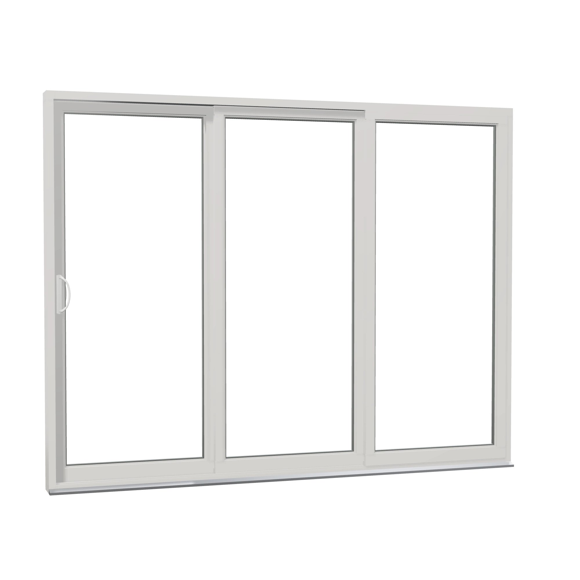 Opposite exterior angle of Rimini 104.44 × 81.25 inch 3-Panel XXO Vinyl Sliding Patio Door — White / White