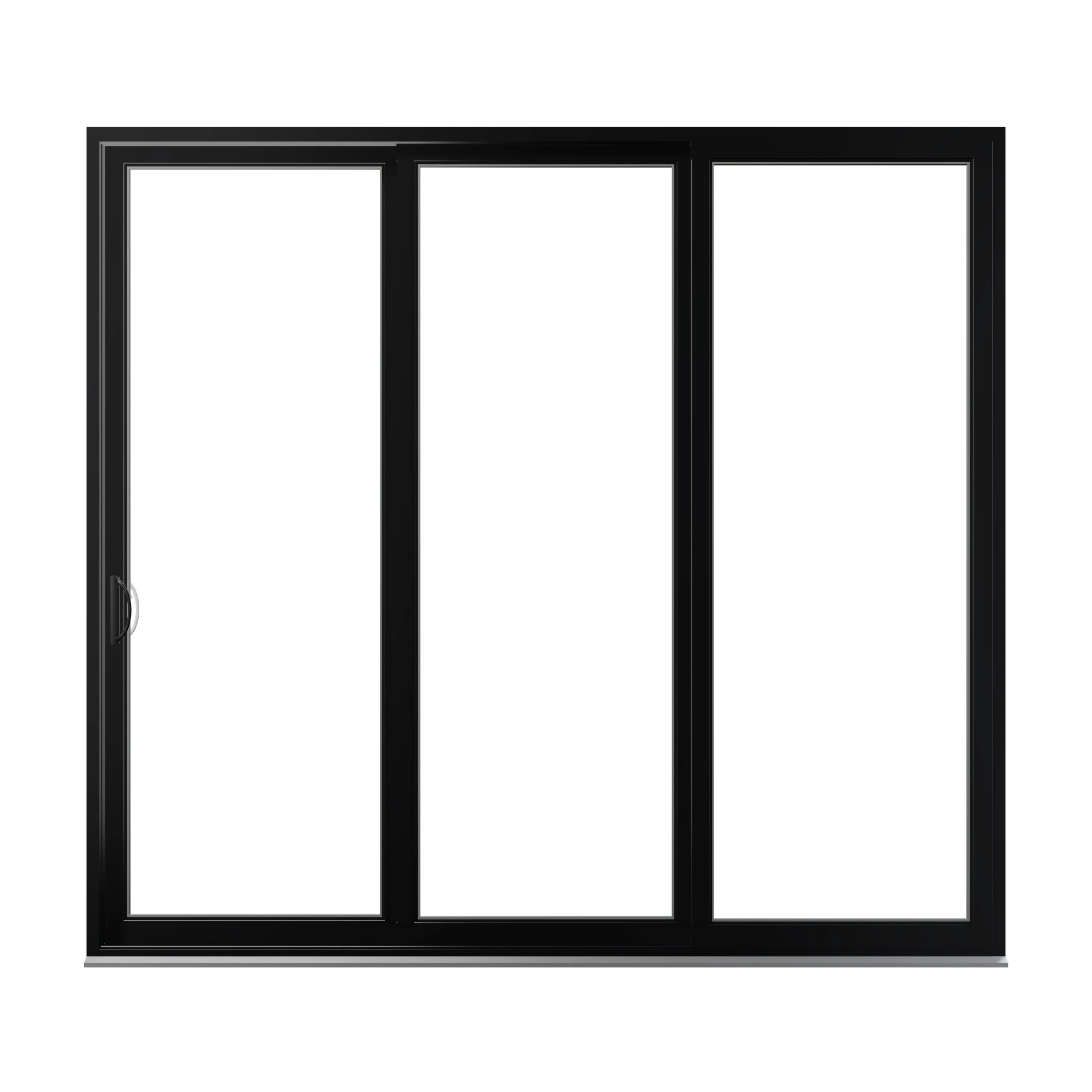 Straight exterior view of Rimini 104.44 × 95.25 inch 3-Panel XXO Vinyl Sliding Patio Door — Black / White