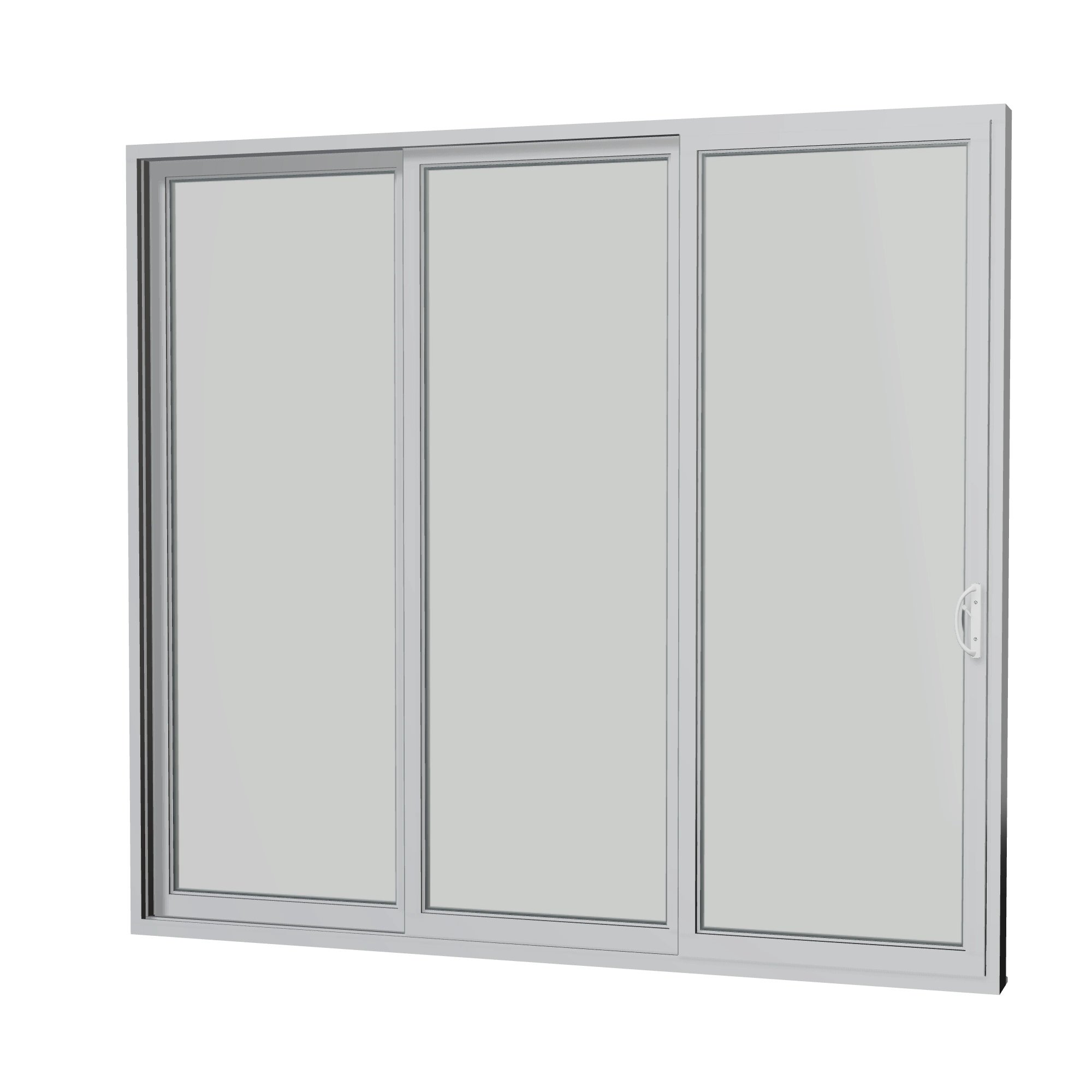 Angled interior view of Rimini 104.44 × 95.25 inch 3-Panel XXO Vinyl Sliding Patio Door — Black / White