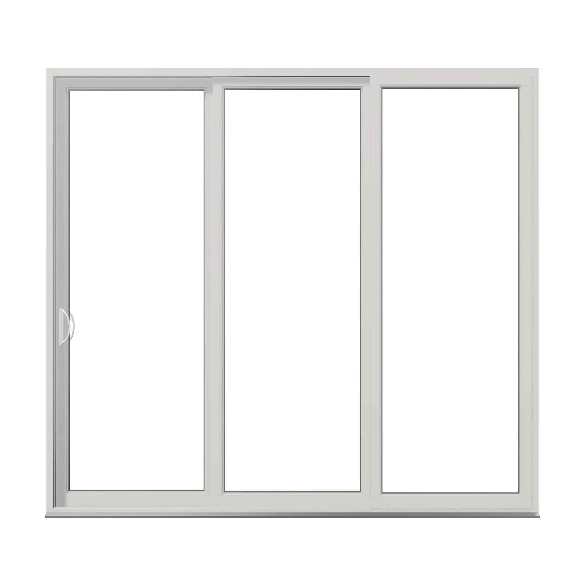 Straight exterior view of Rimini 104.44 × 95.25 inch 3-Panel XXO Vinyl Sliding Patio Door — White / White
