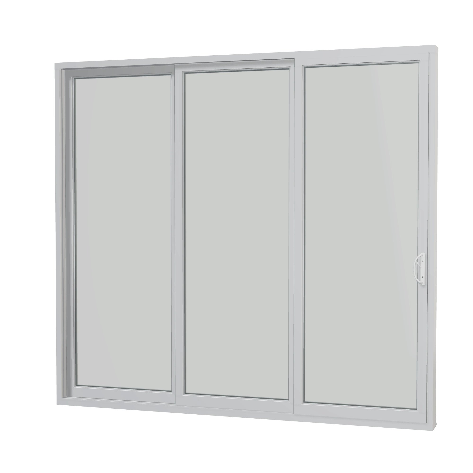 Angled interior view of Rimini 104.44 × 95.25 inch 3-Panel XXO Vinyl Sliding Patio Door — White / White