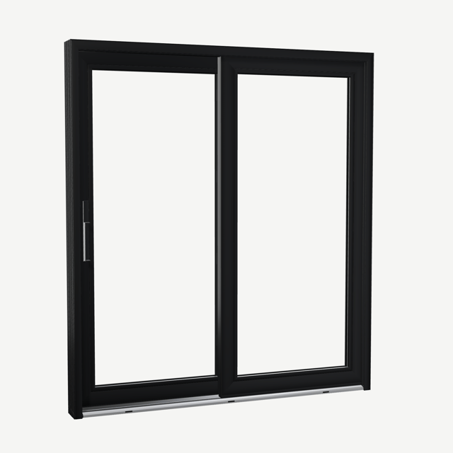 Angled exterior view of a black Amalfi 1.0 patio door