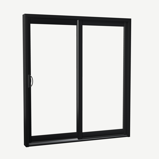 Angled exterior view of a black Capri 3.0 patio door