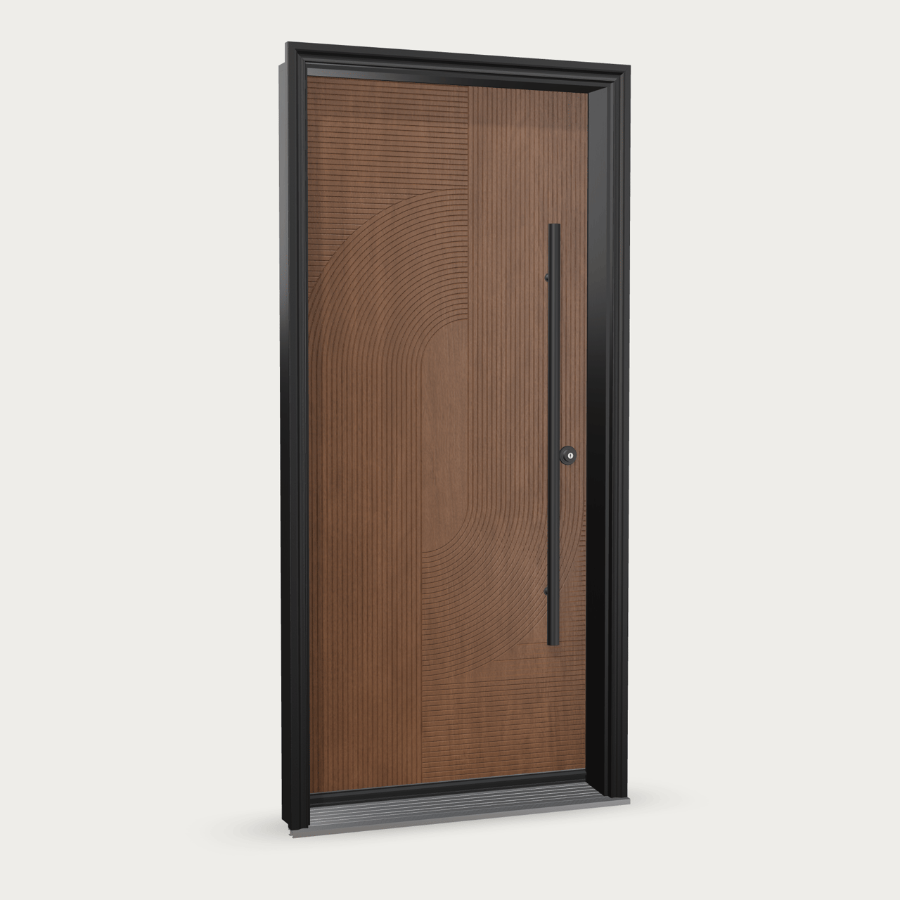 Panes Signature Infinity Fiberglass Entry Door shown with optional finish and hardware upgrades