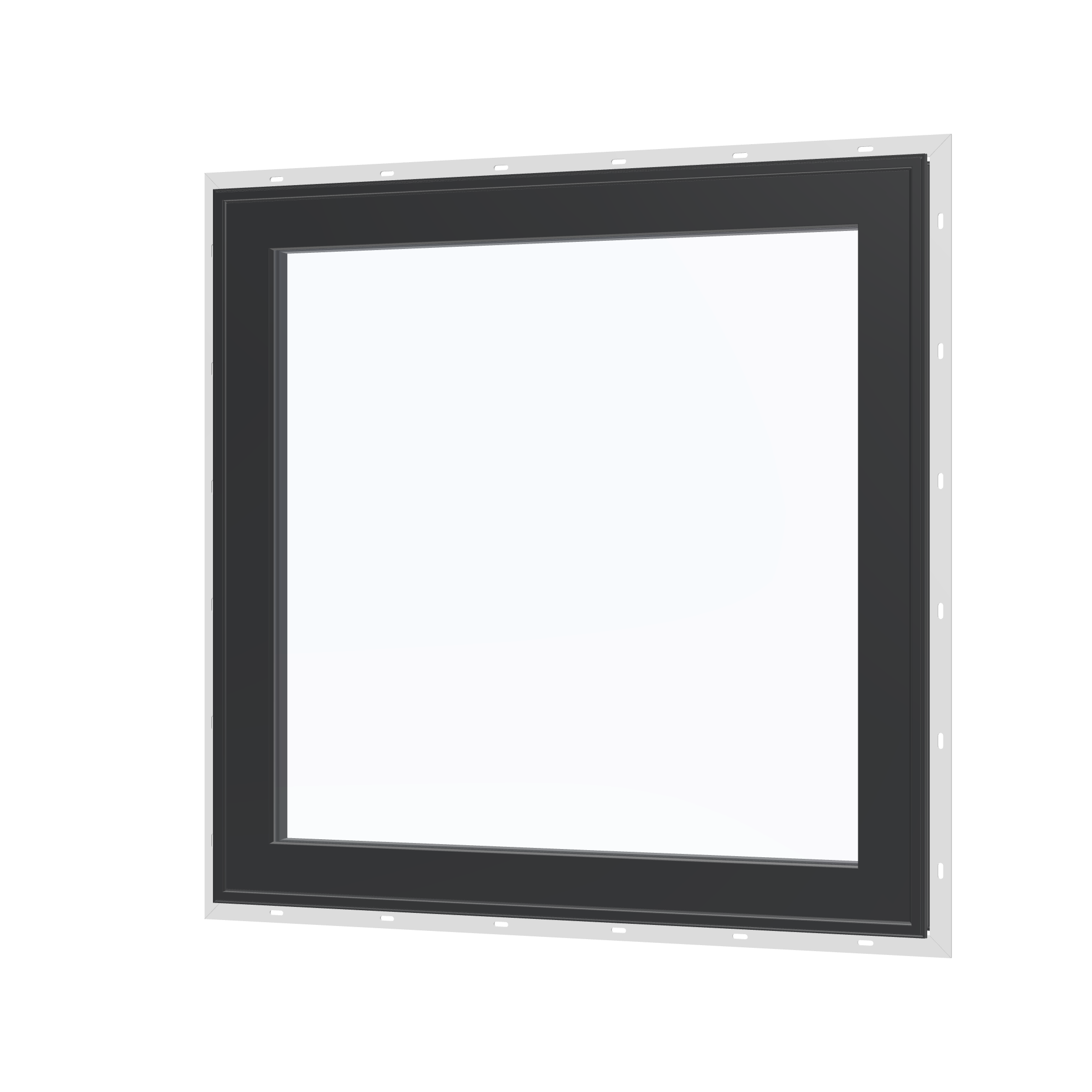 Angled exterior view of the 36 × 36 inch awning, black exterior / black interior, with nailing flange