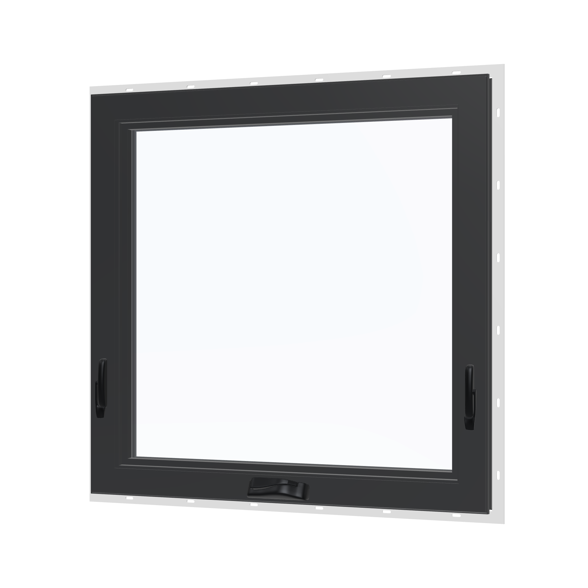 Angled interior view of the 36 × 36 inch awning, black exterior / black interior, with nailing flange