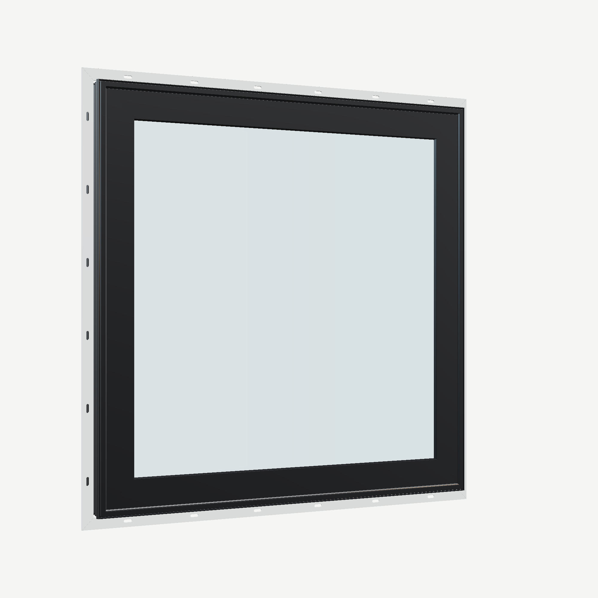 Opposite exterior angle of the 36 × 36 inch awning, black exterior / black interior, with nailing flange