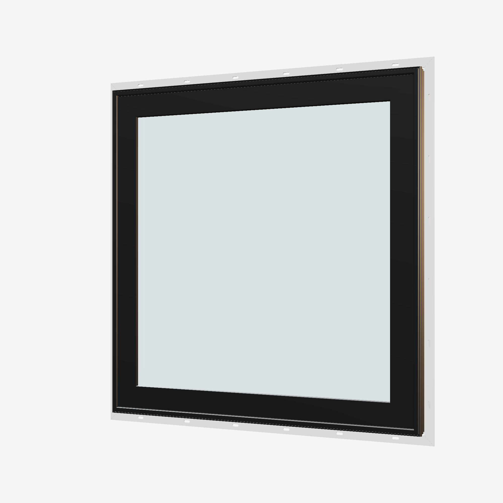 Angled exterior view of the 36 × 36 inch awning, black exterior / white interior, with nailing flange