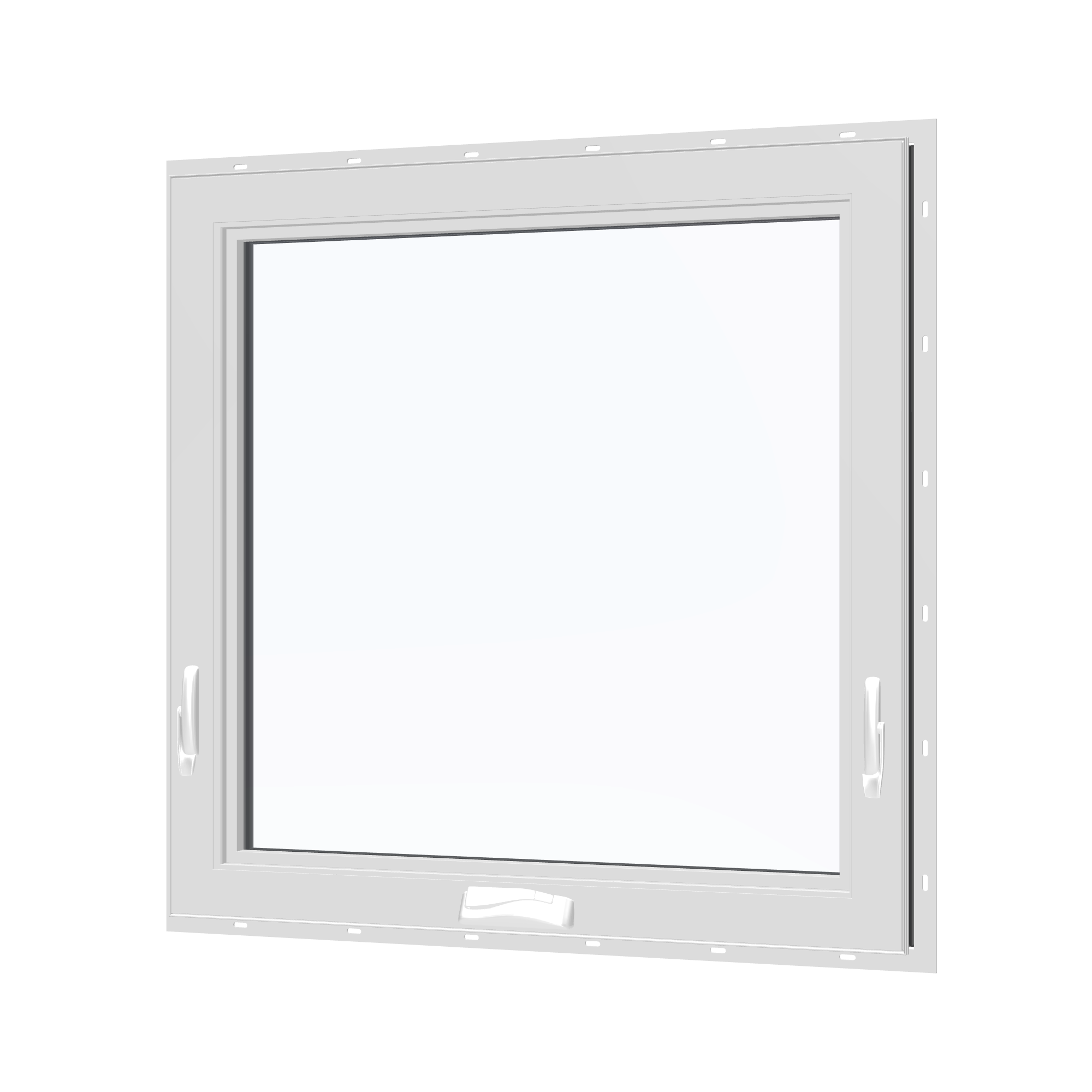 Angled interior view of the 36 × 36 inch awning, black exterior / white interior, with nailing flange