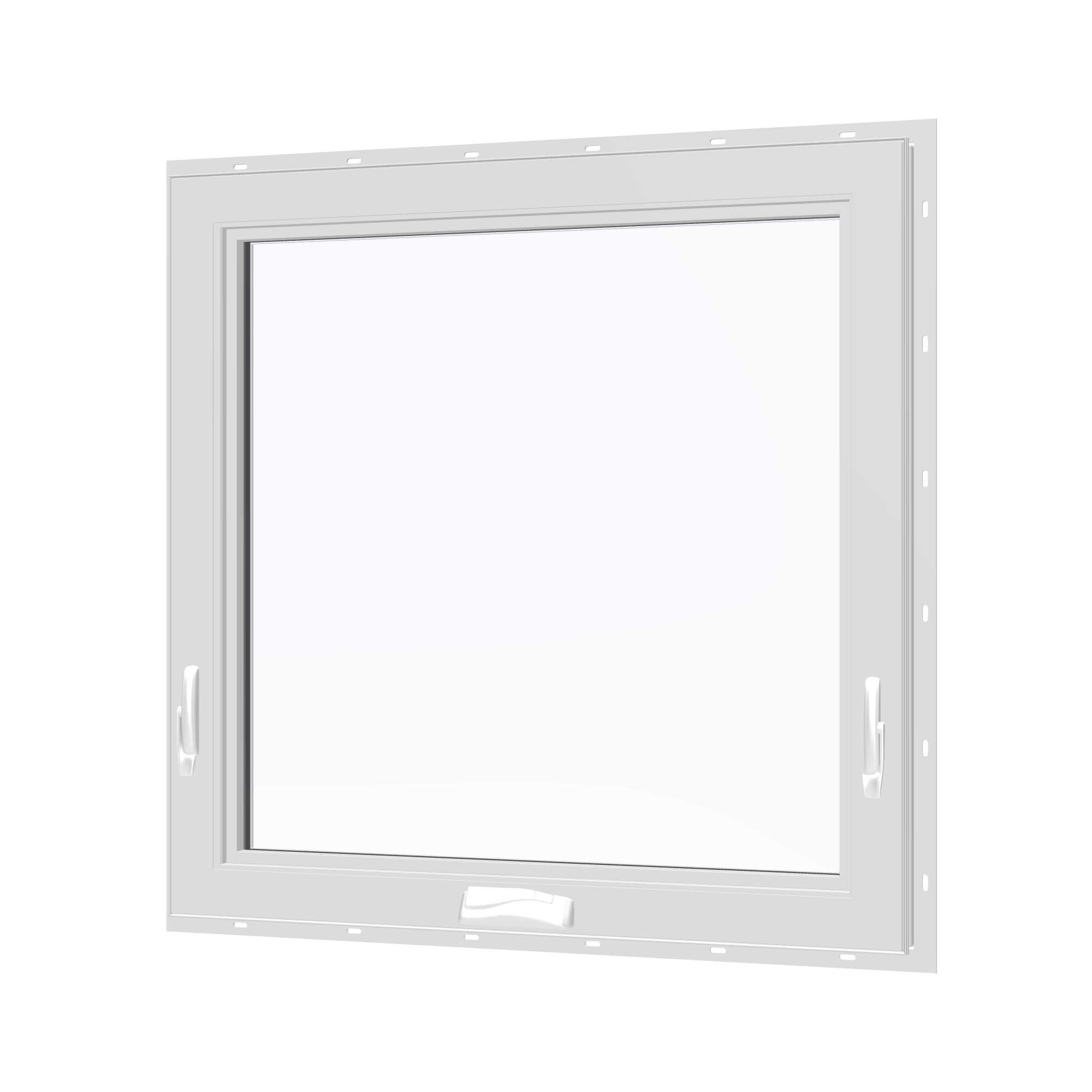 Angled interior view of the 36 × 36 inch awning, white exterior / white interior, with nailing flange