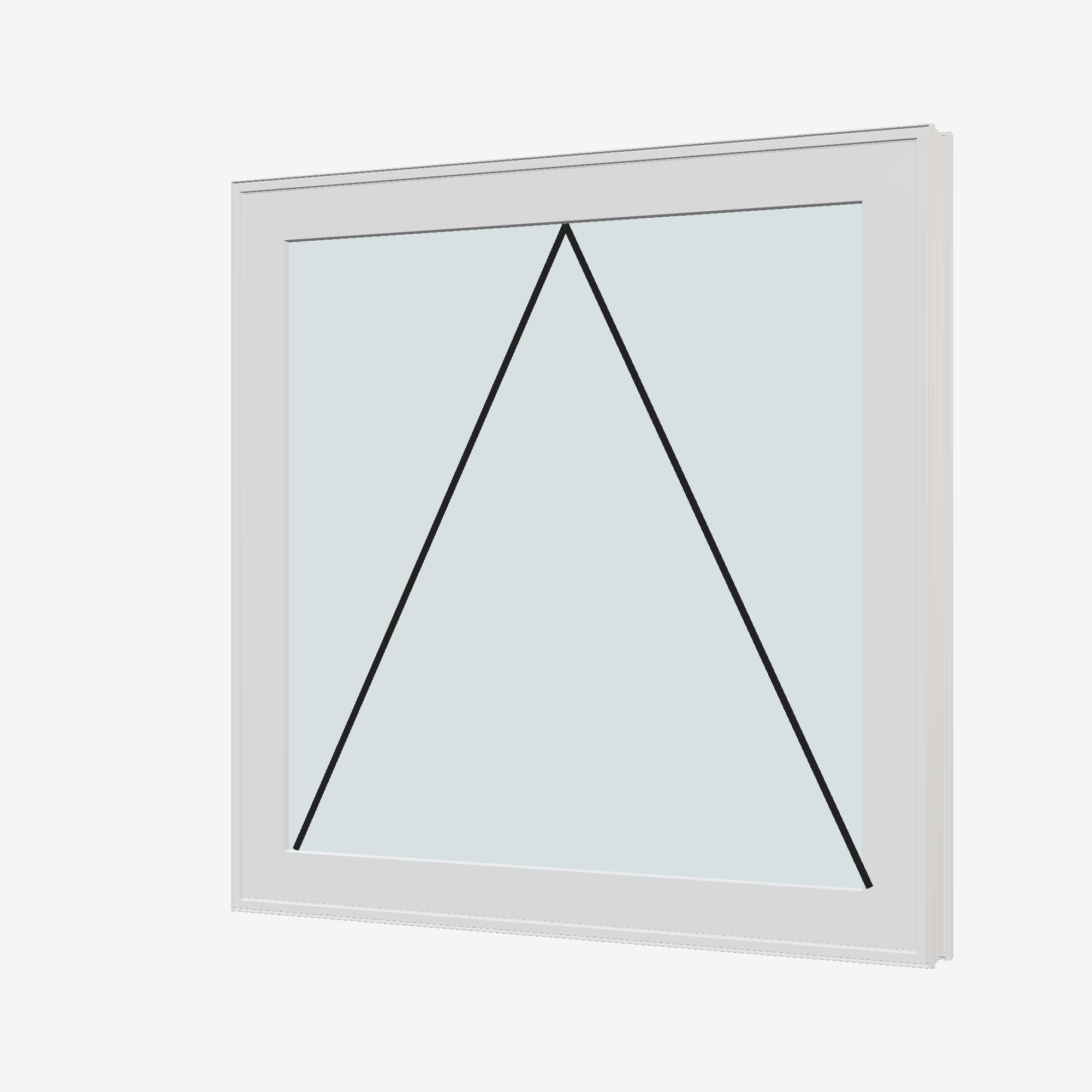 Angled exterior view with opening symbols of the 36 × 36 inch awning, white exterior / white interior, without nailing flange