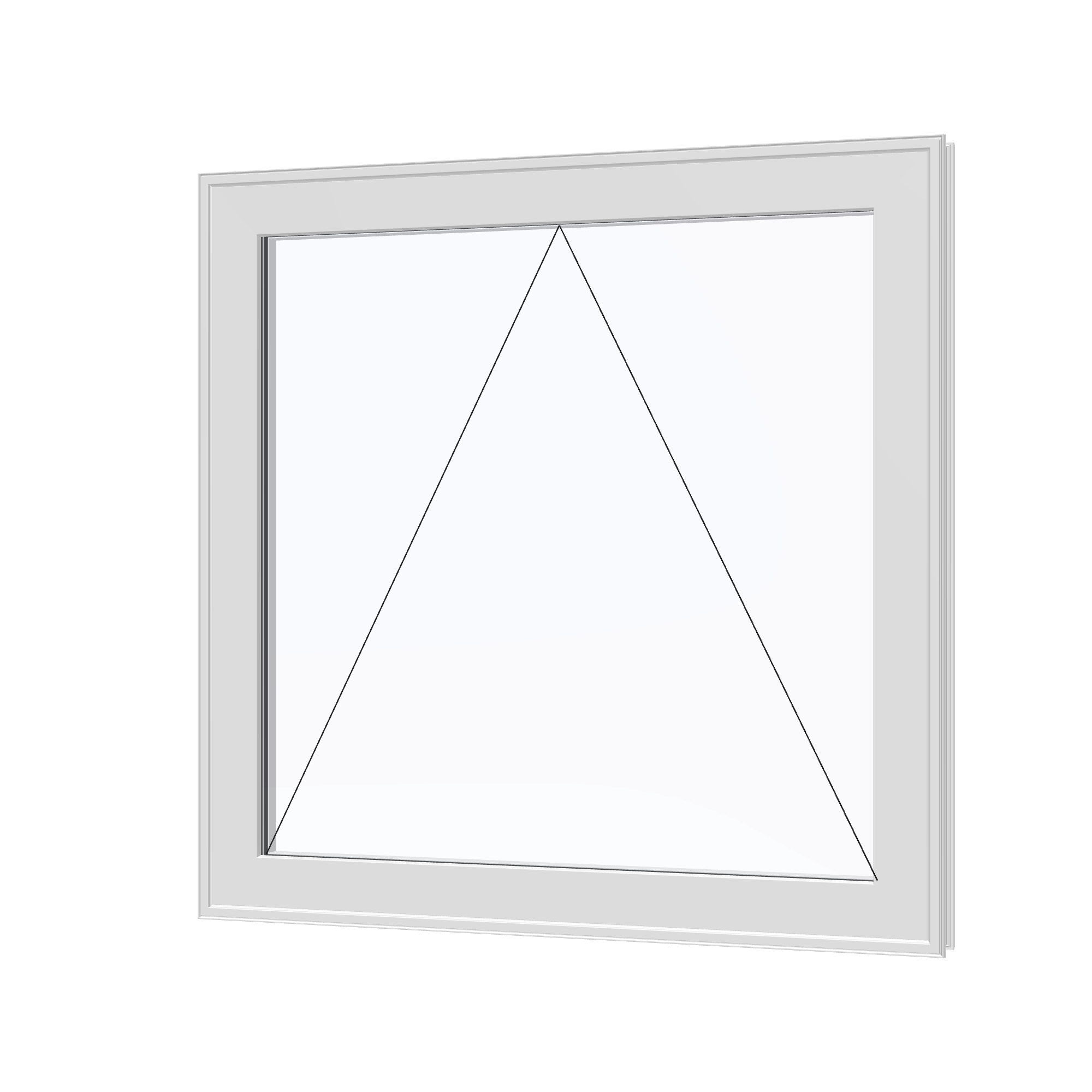 Angled exterior view with opening symbols of the 36 × 36 inch awning, white exterior / white interior, without nailing flange