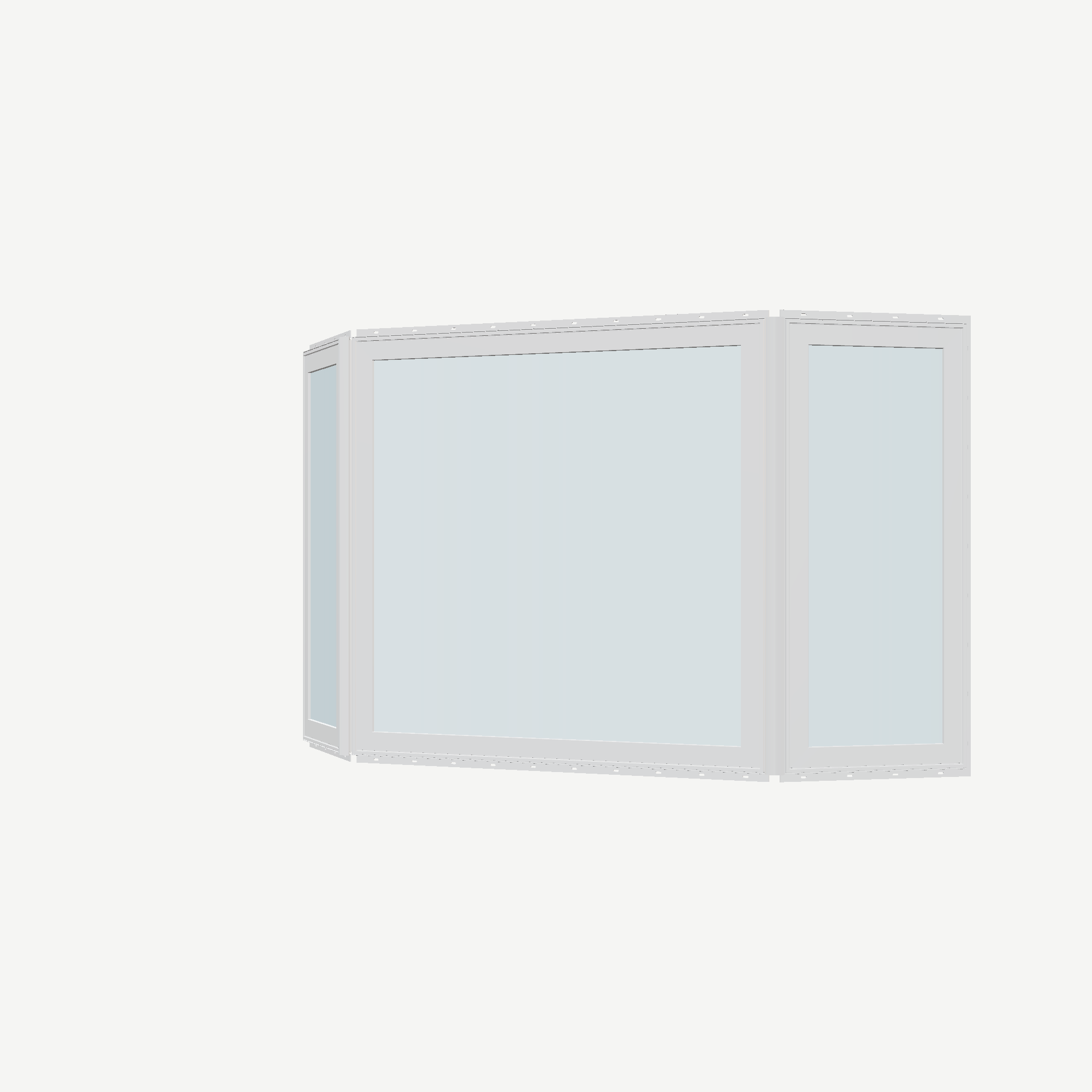 Angled exterior view of the 96 × 54 inch bay window, white exterior / white interior, with nailing flange
