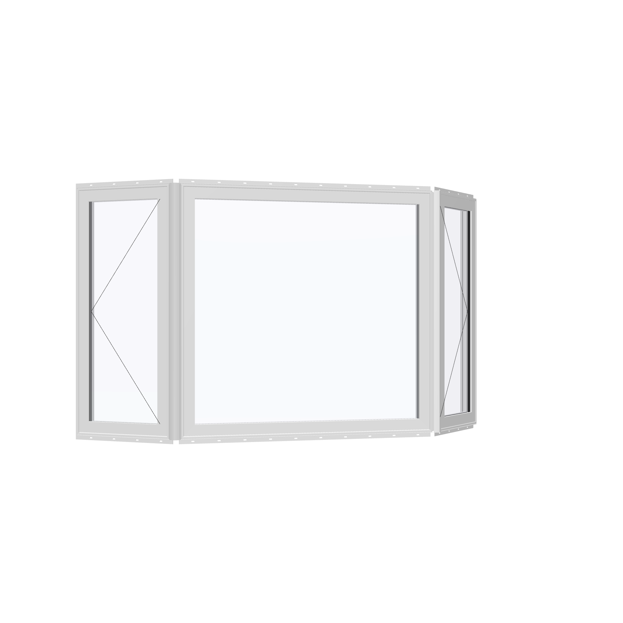 Opposite exterior angle of the 96 × 54 inch bay window, white exterior / white interior, with nailing flange
