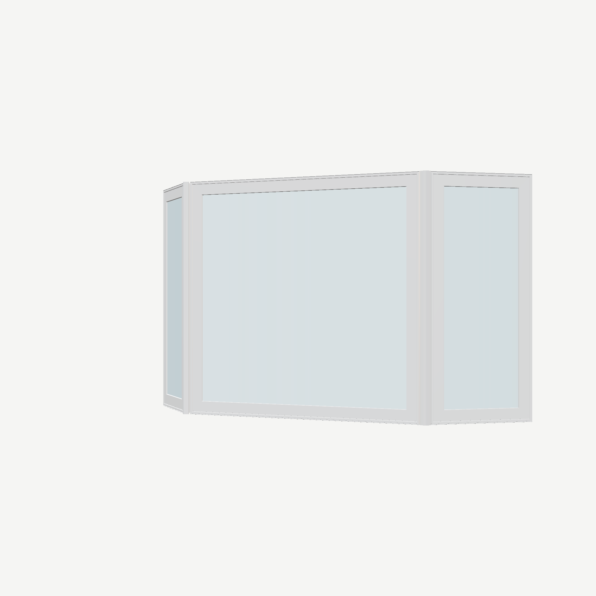 Angled exterior view of the 96 × 54 inch bay window, white exterior / white interior, without nailing flange