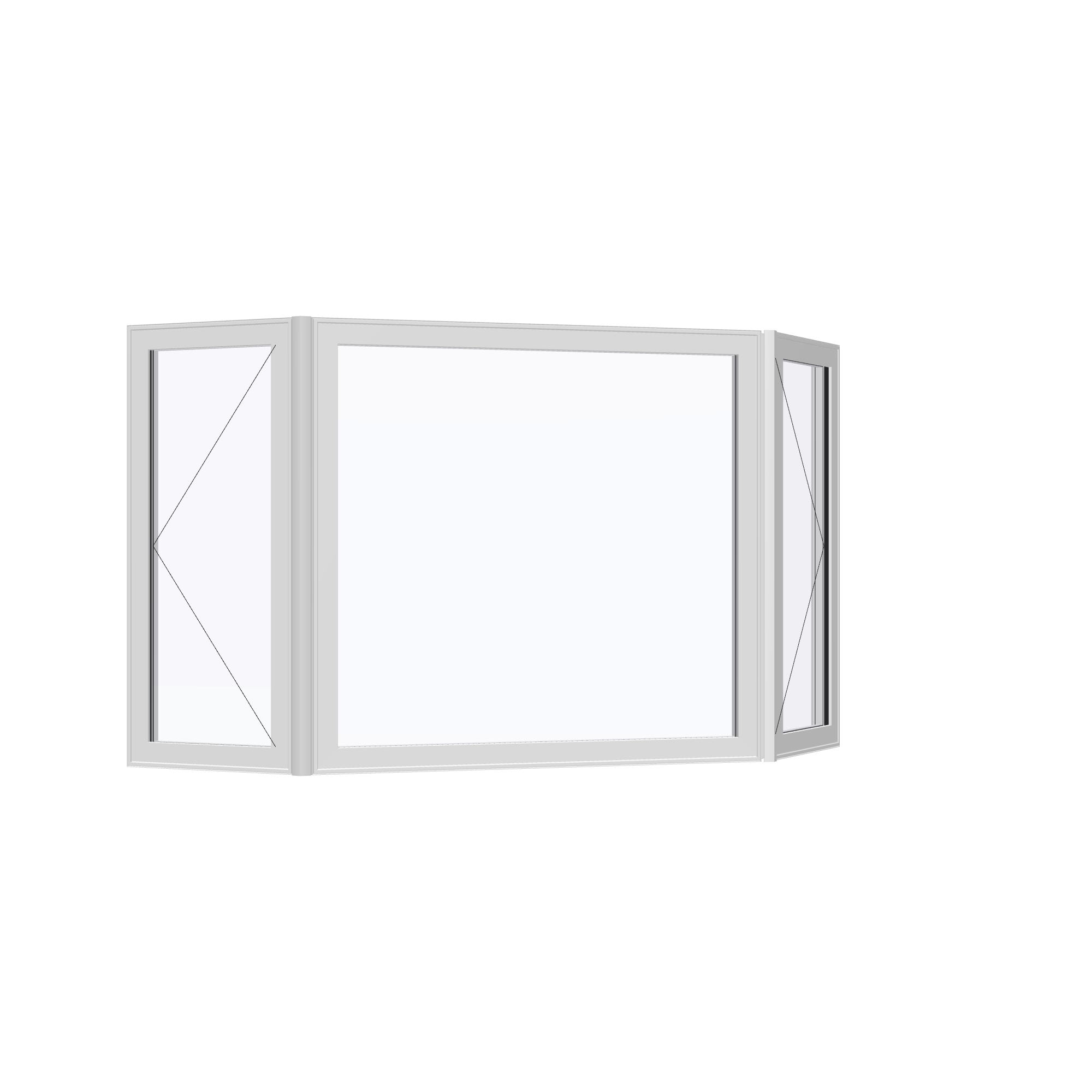 Opposite exterior angle of the 96 × 54 inch bay window, white exterior / white interior, without nailing flange