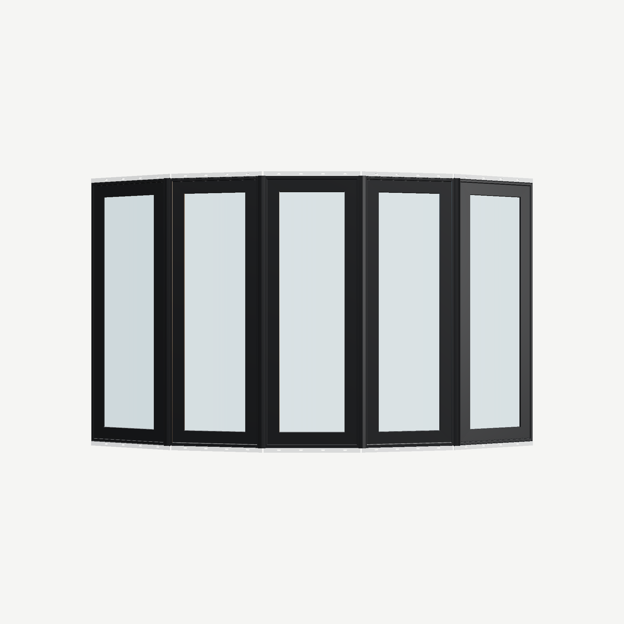 Straight exterior view of the 96 × 54 inch bow window, black exterior / black interior, with nailing flange