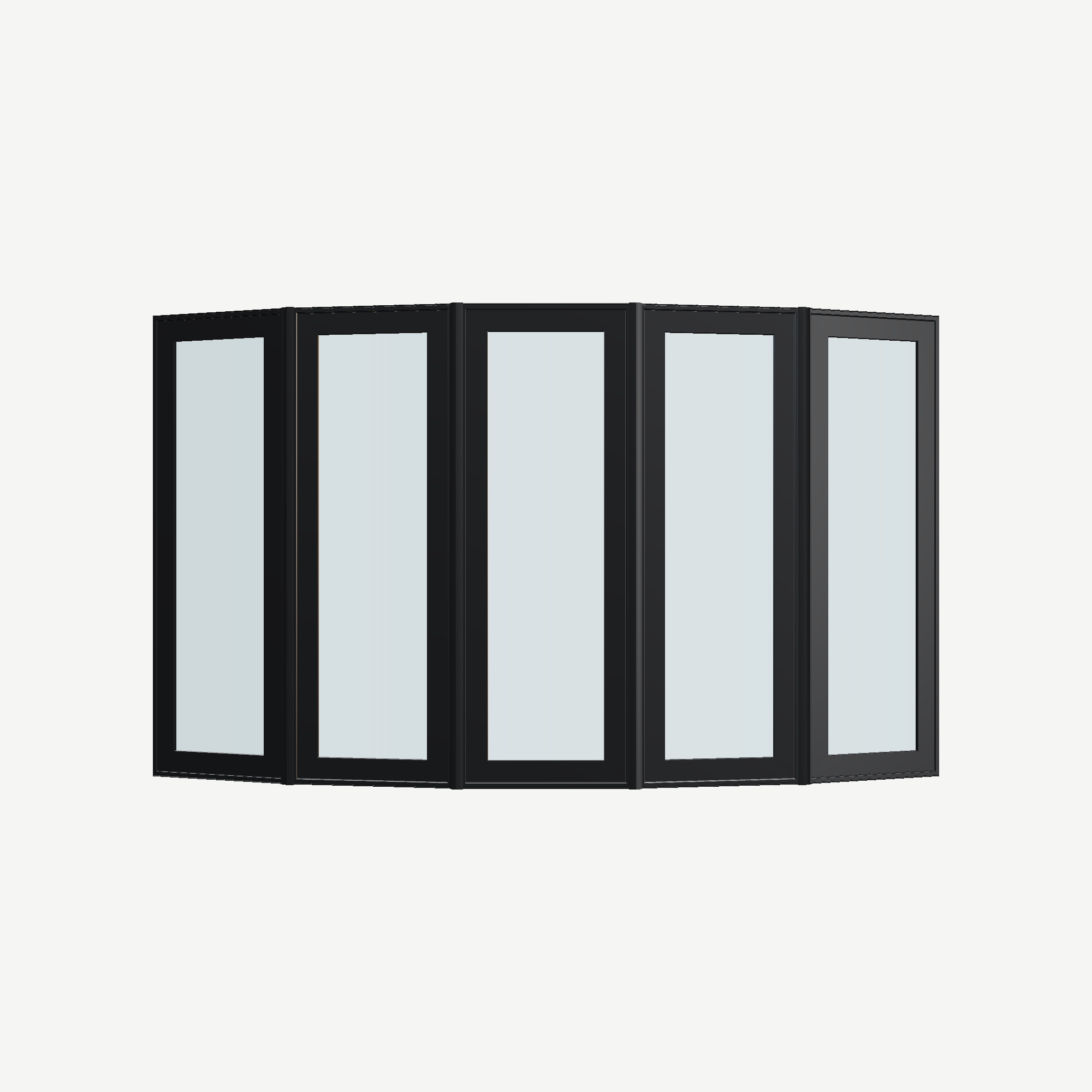 Straight exterior view of the 96 × 54 inch bow window, black exterior / black interior, without nailing flange