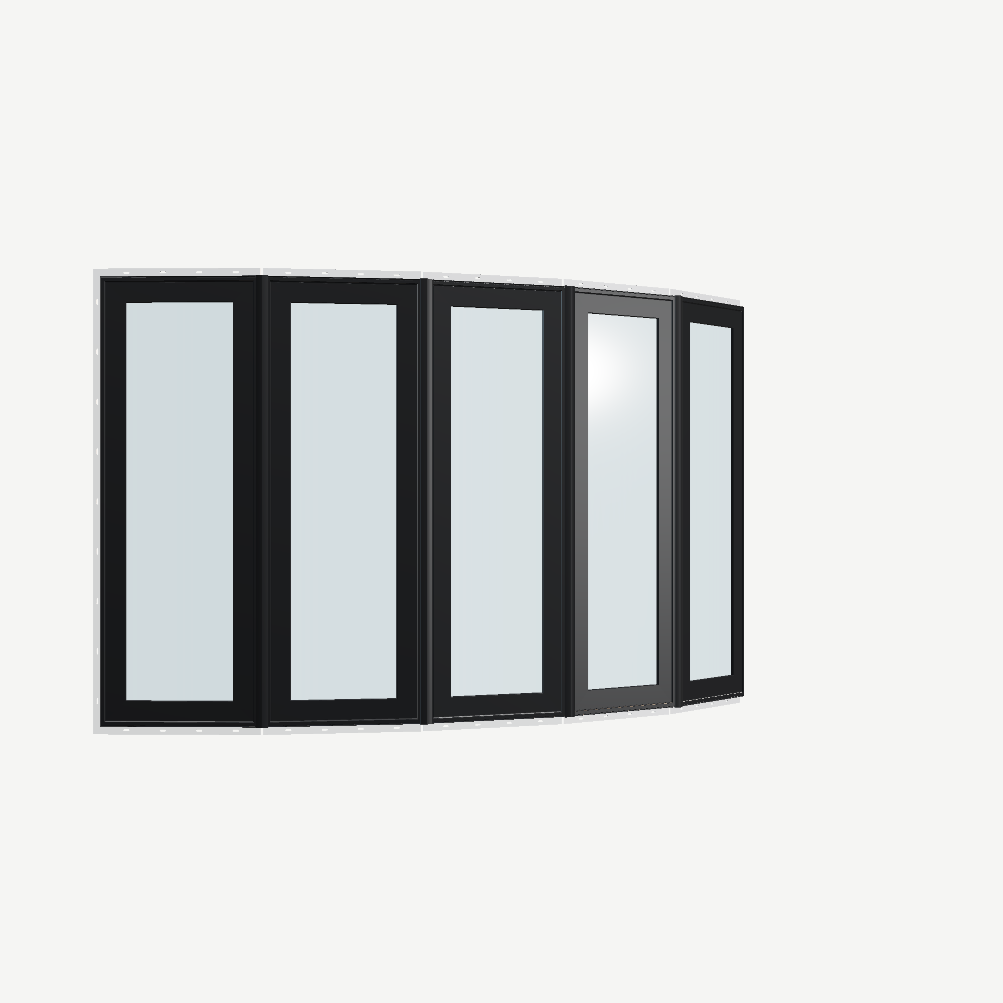Opposite exterior angle of the 96 × 54 inch bow window, black exterior / white interior, with nailing flange