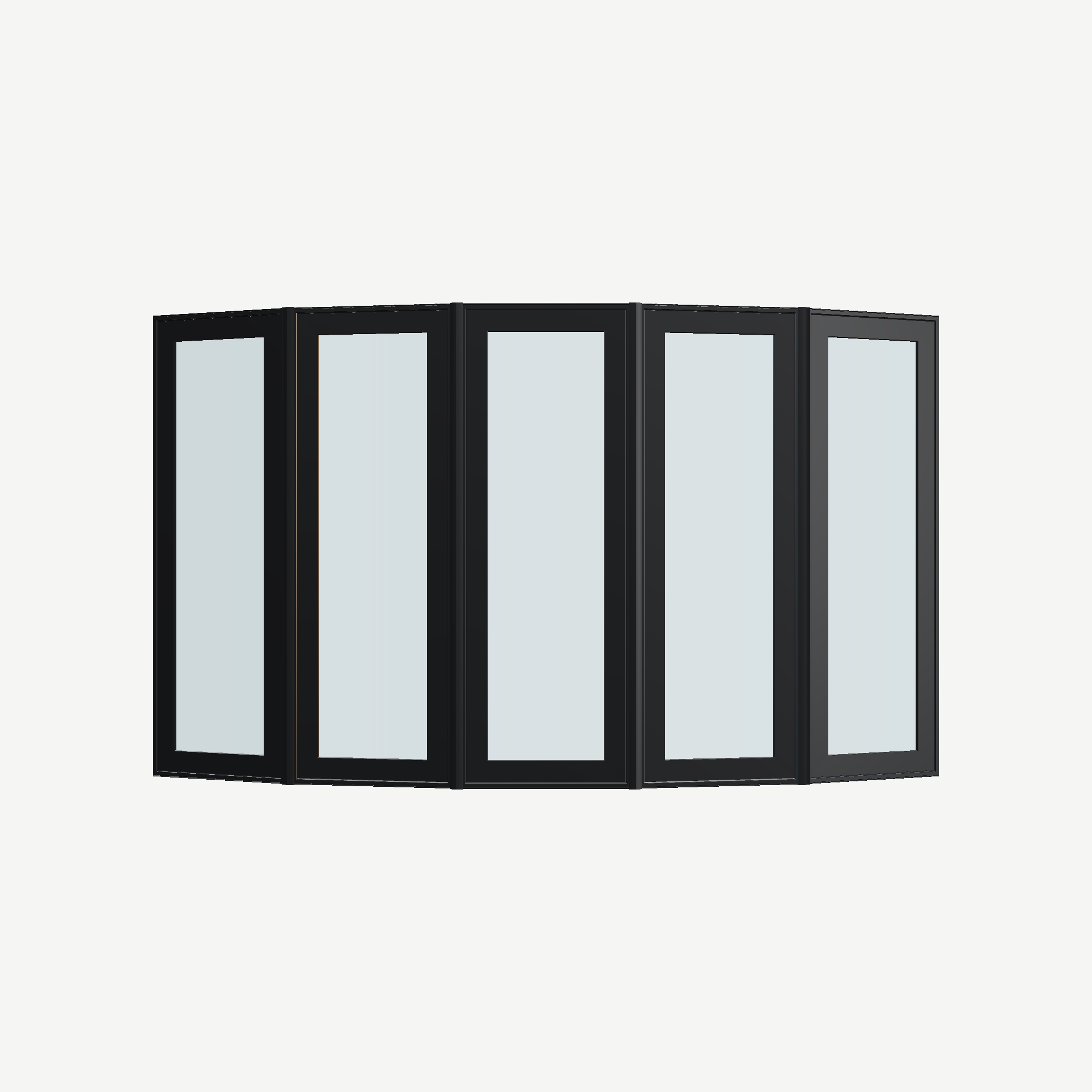 Straight exterior view of the 96 × 54 inch bow window, black exterior / white interior, without nailing flange
