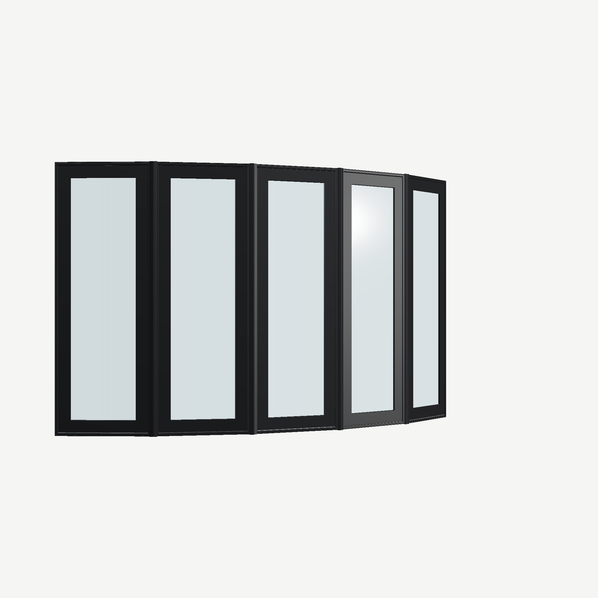 Opposite exterior angle of the 96 × 54 inch bow window, black exterior / white interior, without nailing flange