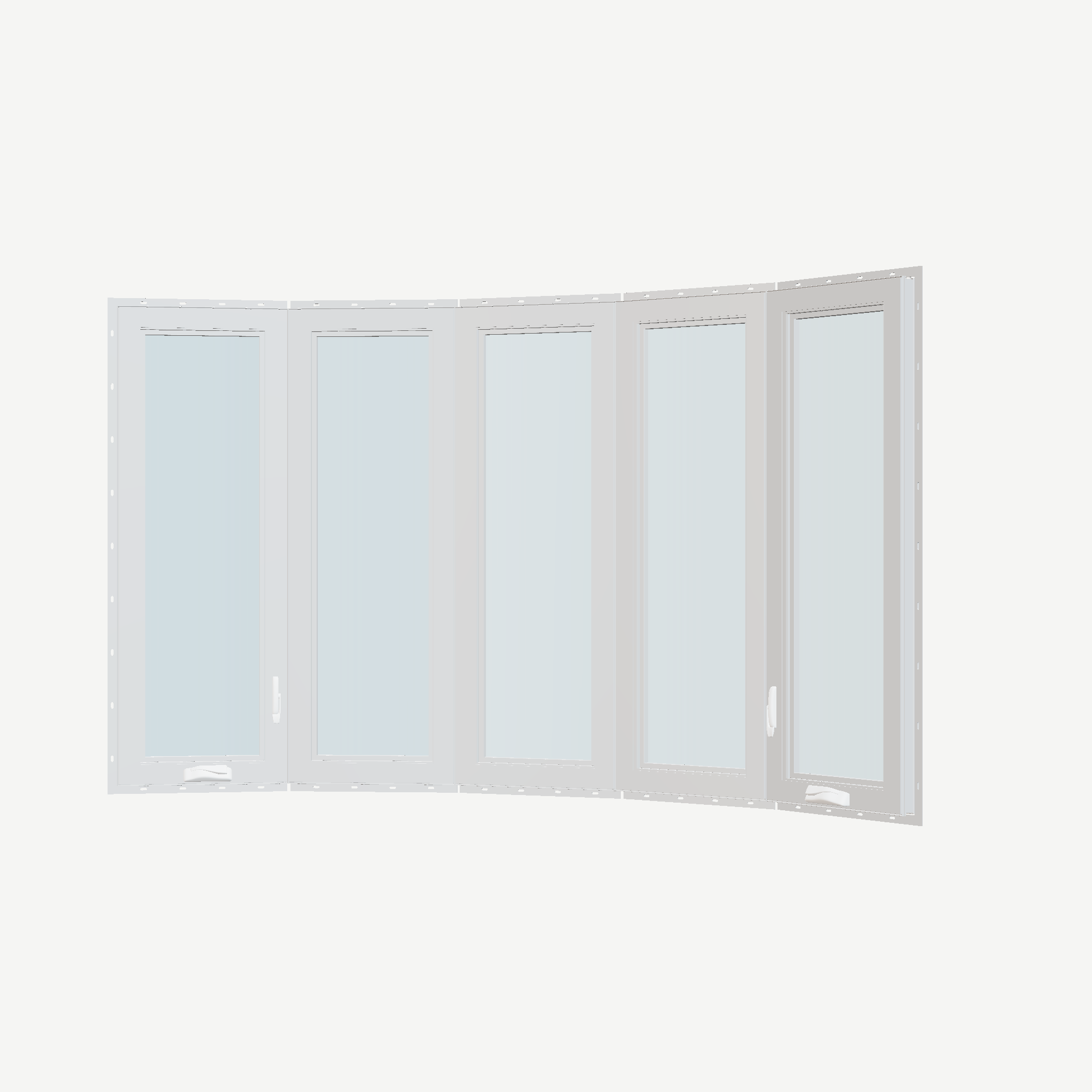 Angled interior view of the 96 × 54 inch bow window, white exterior / white interior, with nailing flange