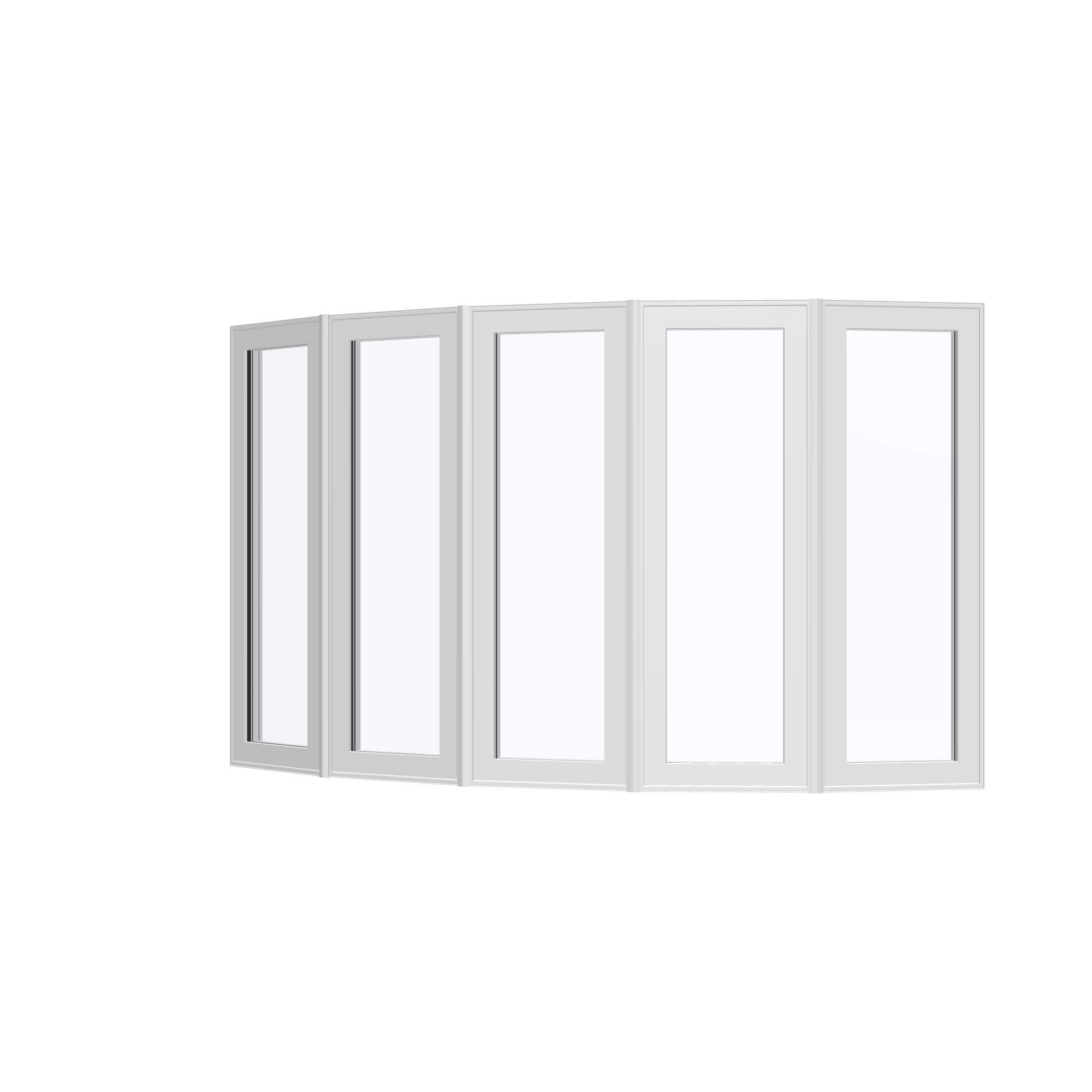Angled exterior view of the 96 × 54 inch bow window, white exterior / white interior, without nailing flange