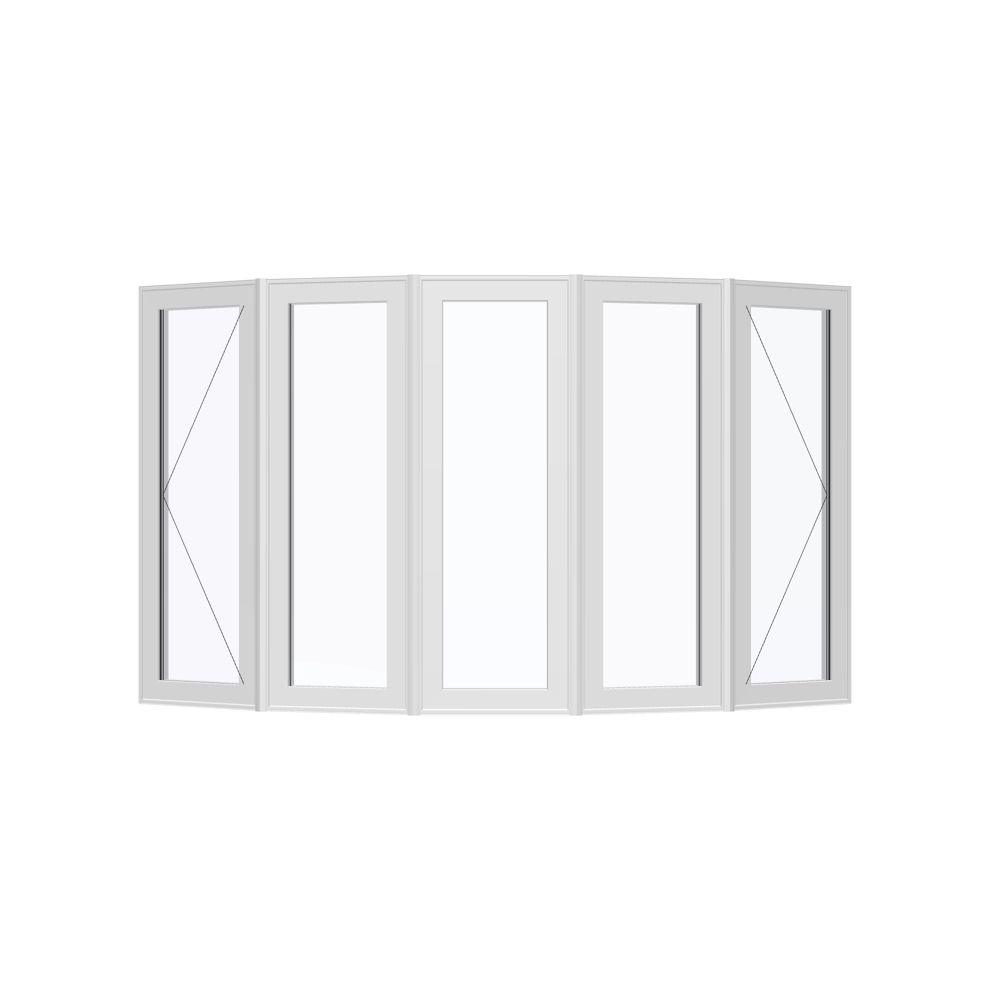 Straight exterior view of the 96 × 54 inch bow window, white exterior / white interior, without nailing flange