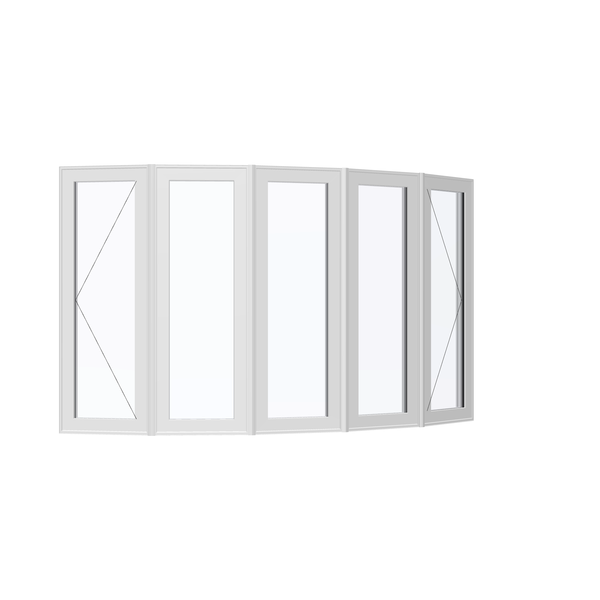 Opposite exterior angle of the 96 × 54 inch bow window, white exterior / white interior, without nailing flange