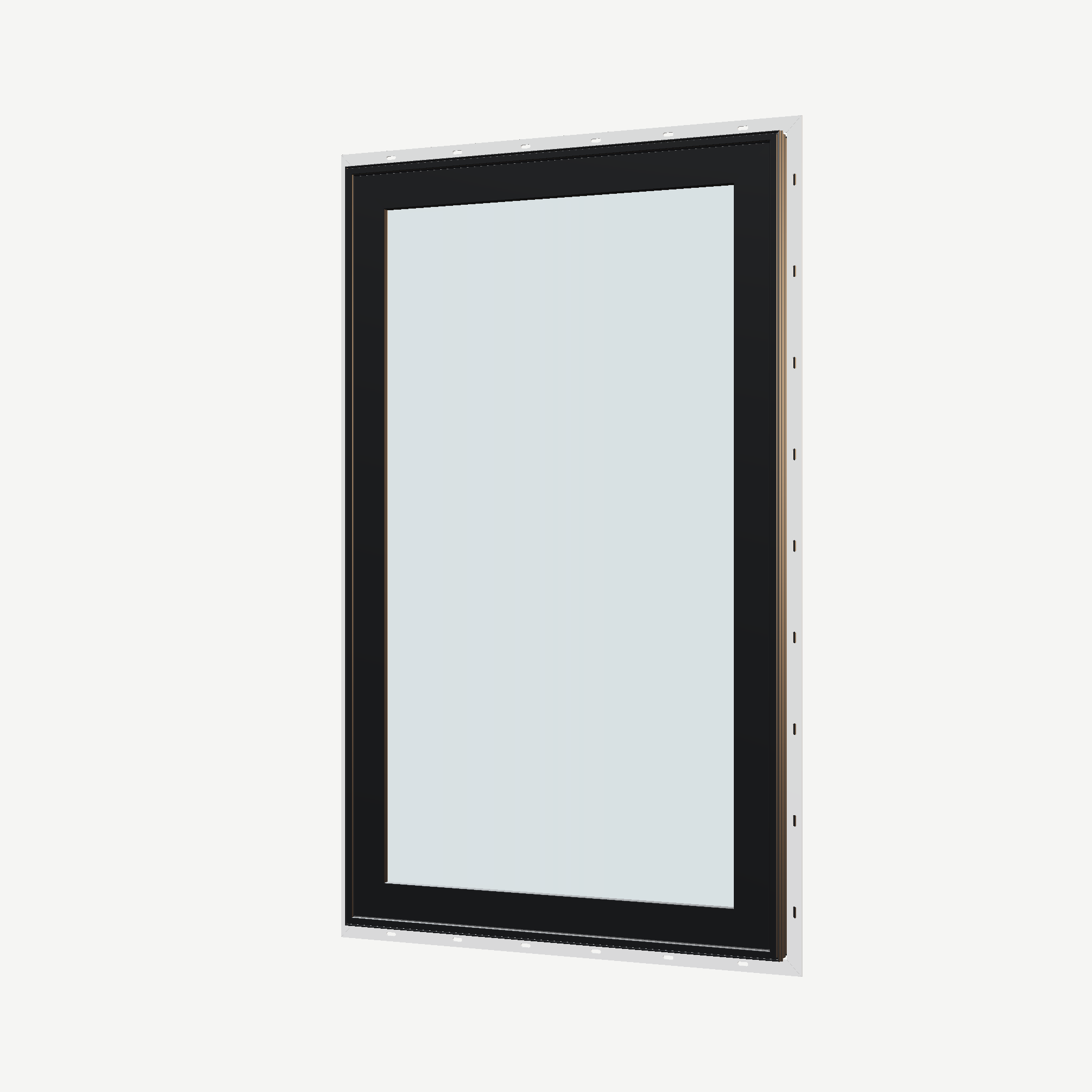 Angled exterior view of the 32 × 52 inch casement, black exterior / black interior, with nailing flange