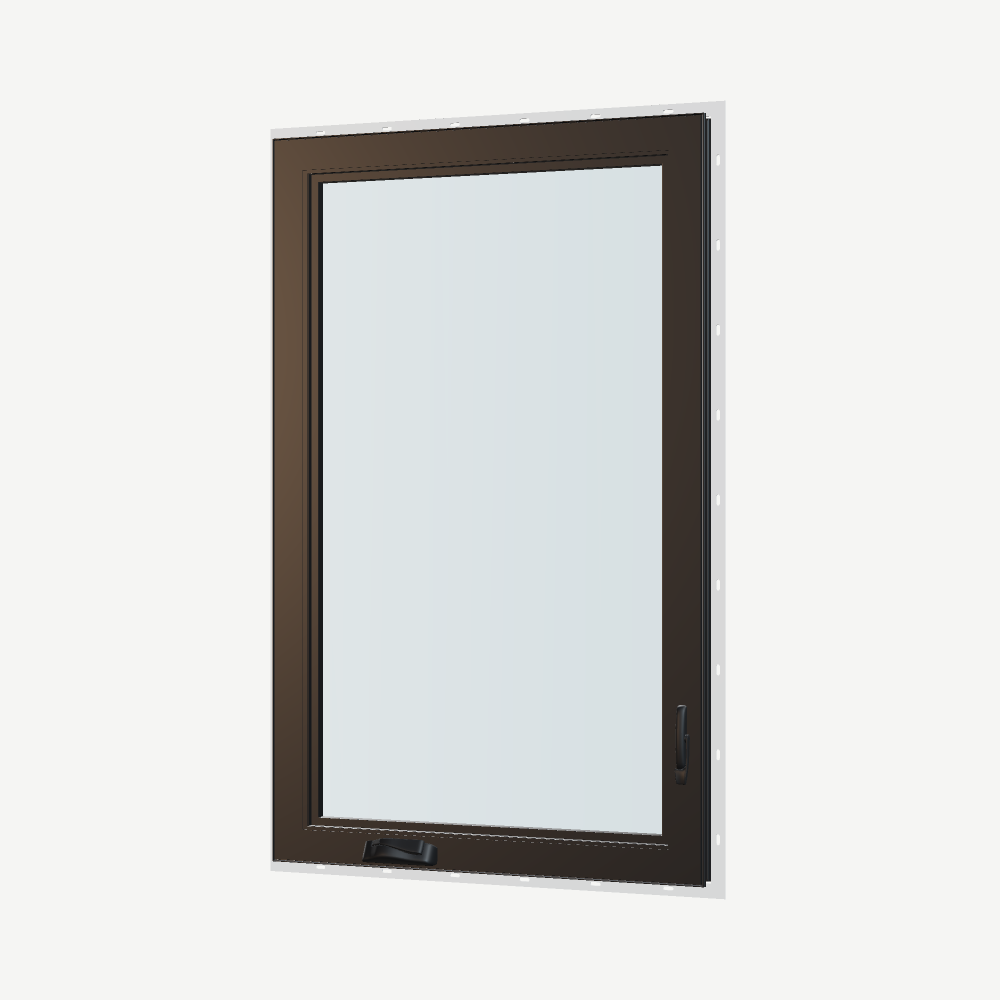 Angled interior view of the 32 × 52 inch casement, black exterior / black interior, with nailing flange