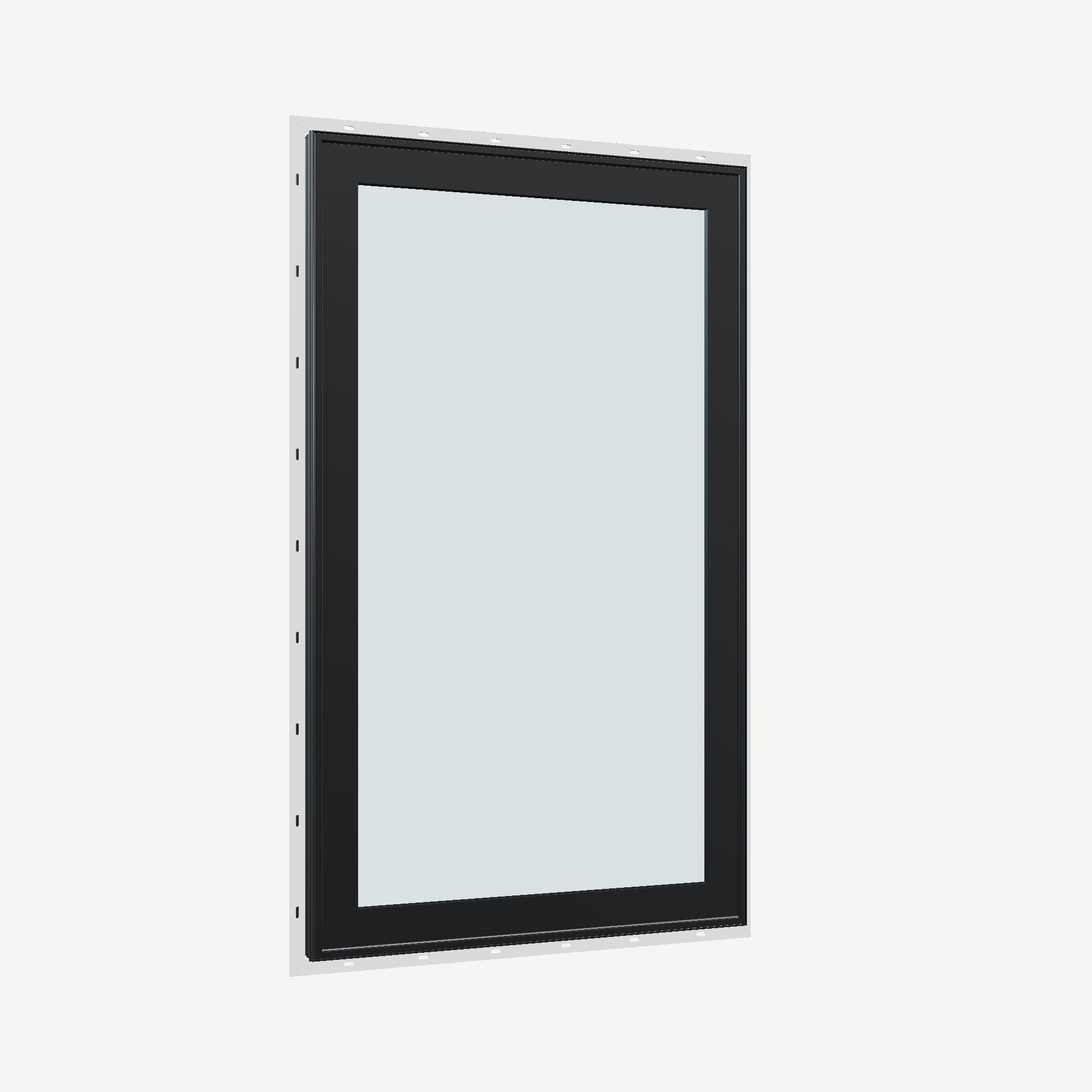 Opposite exterior angle of the 32 × 52 inch casement, black exterior / black interior, with nailing flange