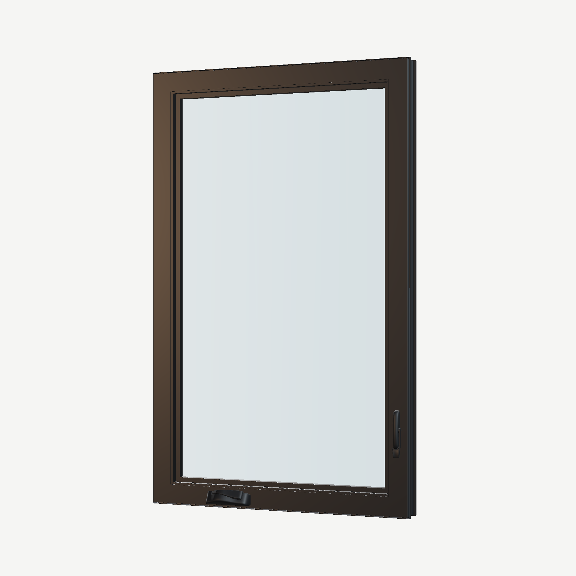 Angled interior view of the 32 × 52 inch casement, black exterior / black interior, without nailing flange