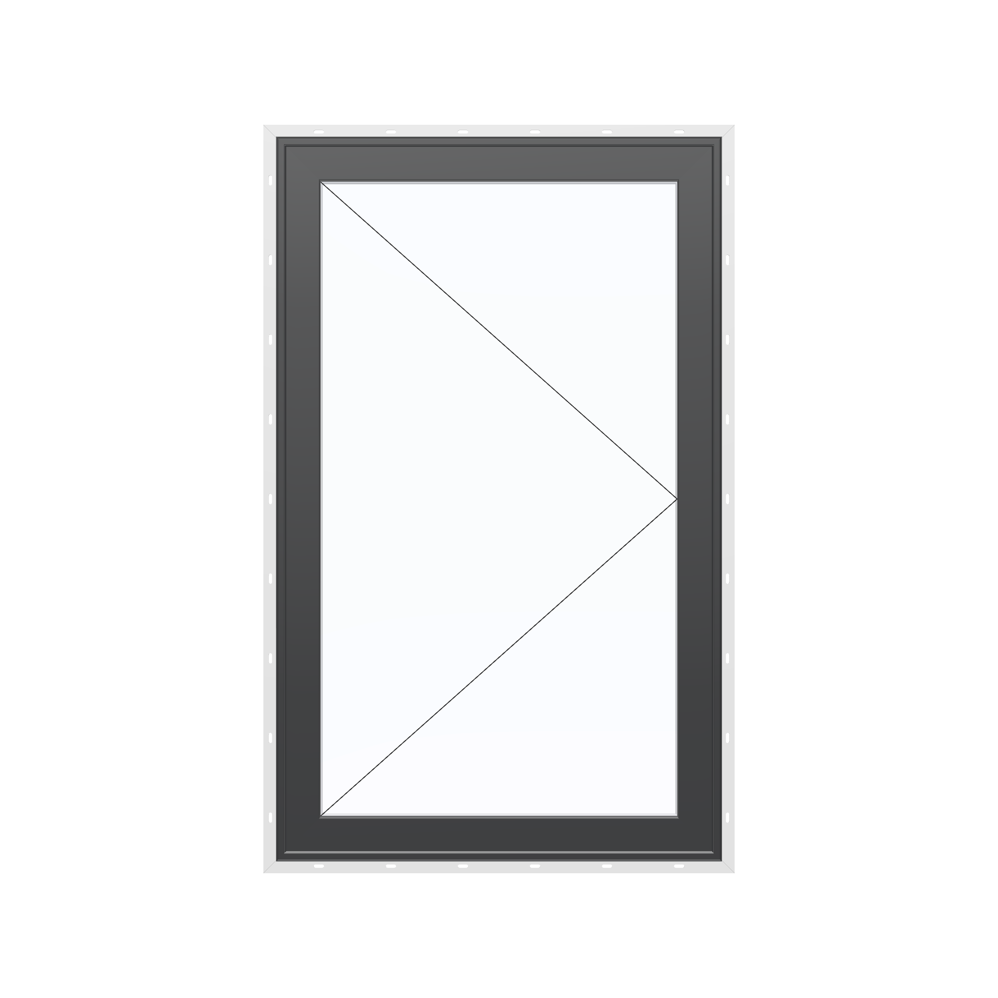 Straight exterior view of the 32 × 52 inch casement, black exterior / white interior, with nailing flange
