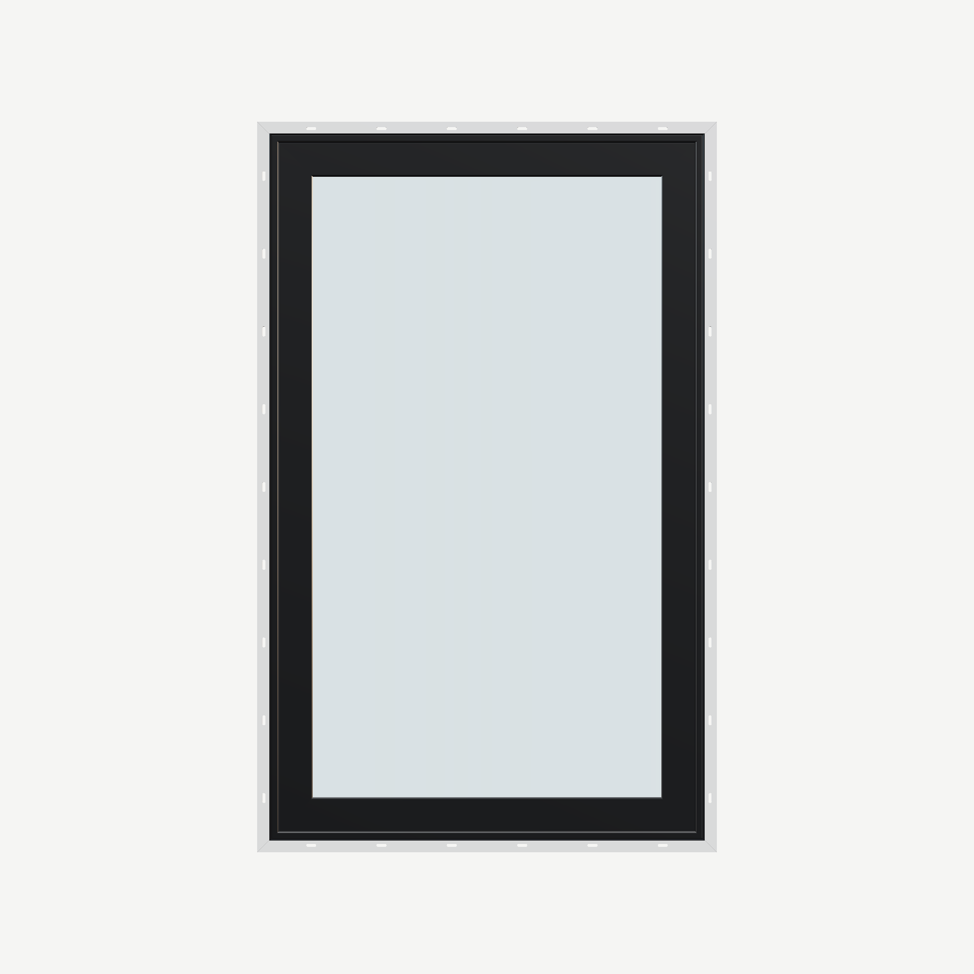 Straight exterior view of the 32 × 52 inch casement, black exterior / white interior, with nailing flange