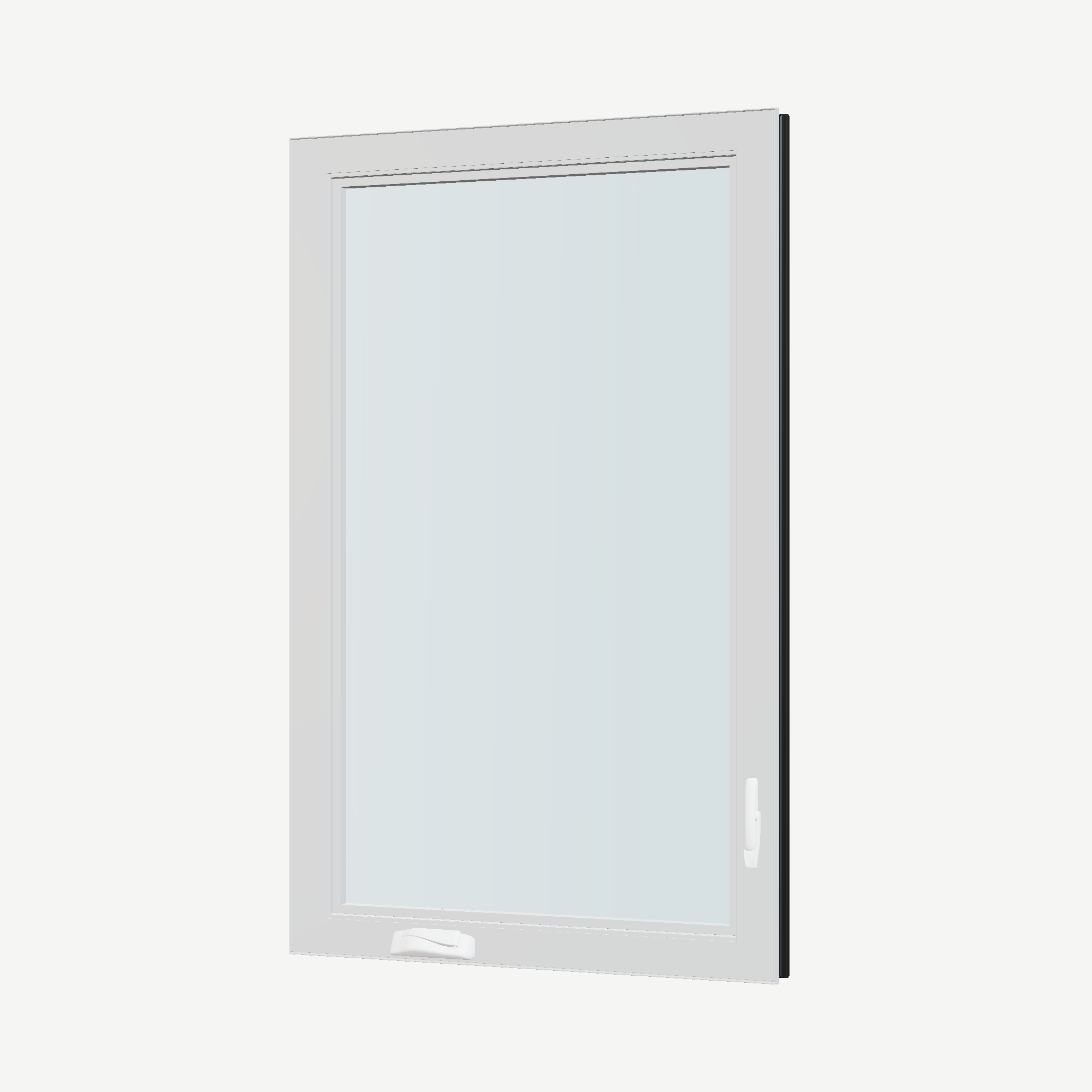 Angled interior view of the 32 × 52 inch casement, black exterior / white interior, without nailing flange