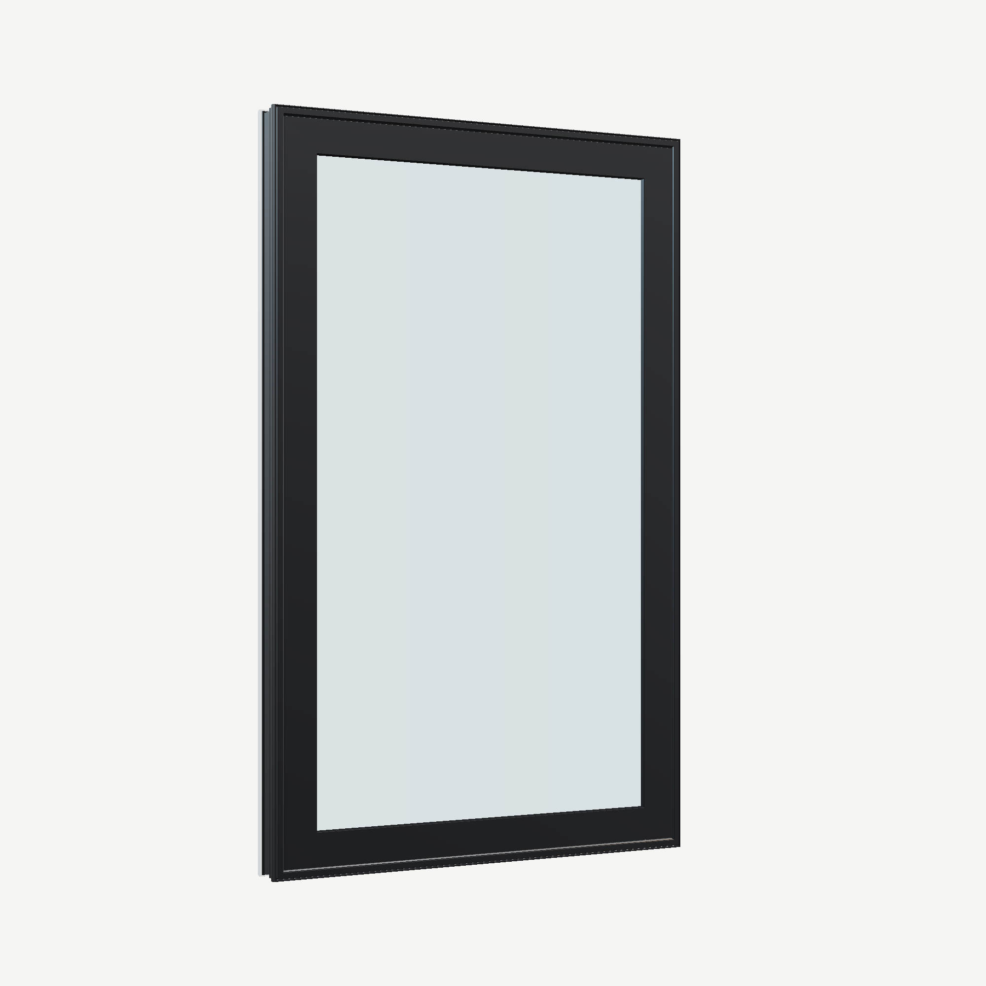 Opposite exterior angle of the 32 × 52 inch casement, black exterior / white interior, without nailing flange
