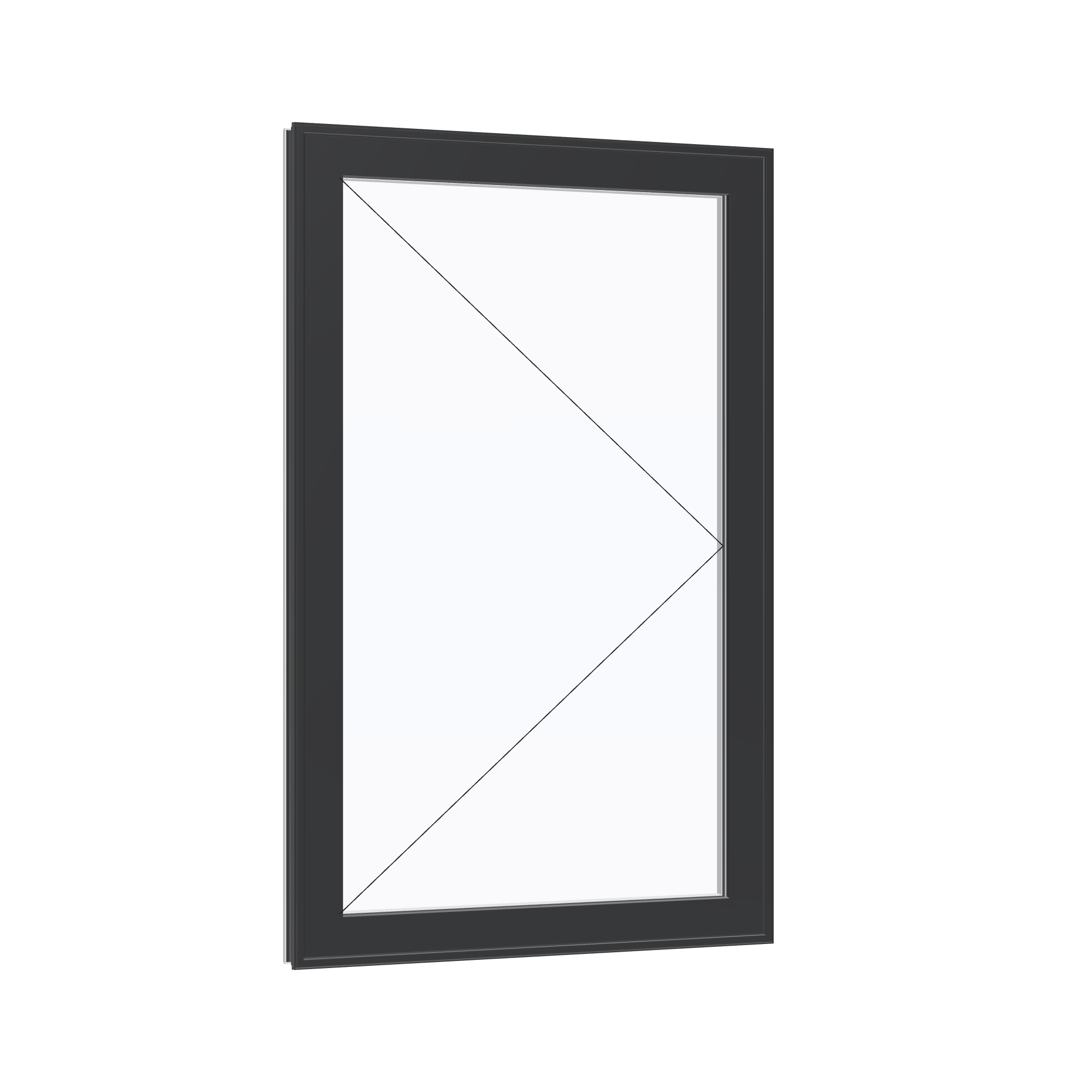 Opposite exterior angle of the 32 × 52 inch casement, black exterior / white interior, without nailing flange