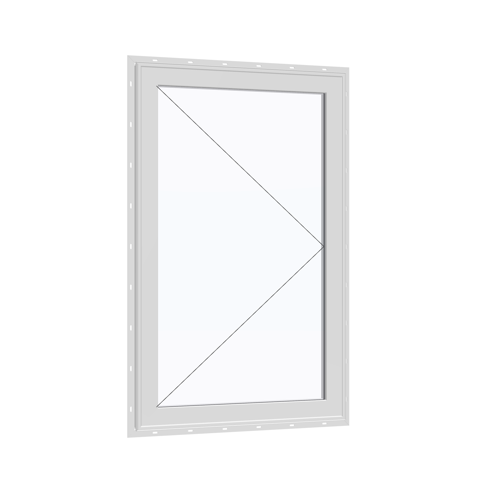 Opposite exterior angle of the 32 × 52 inch casement, white exterior / white interior, with nailing flange