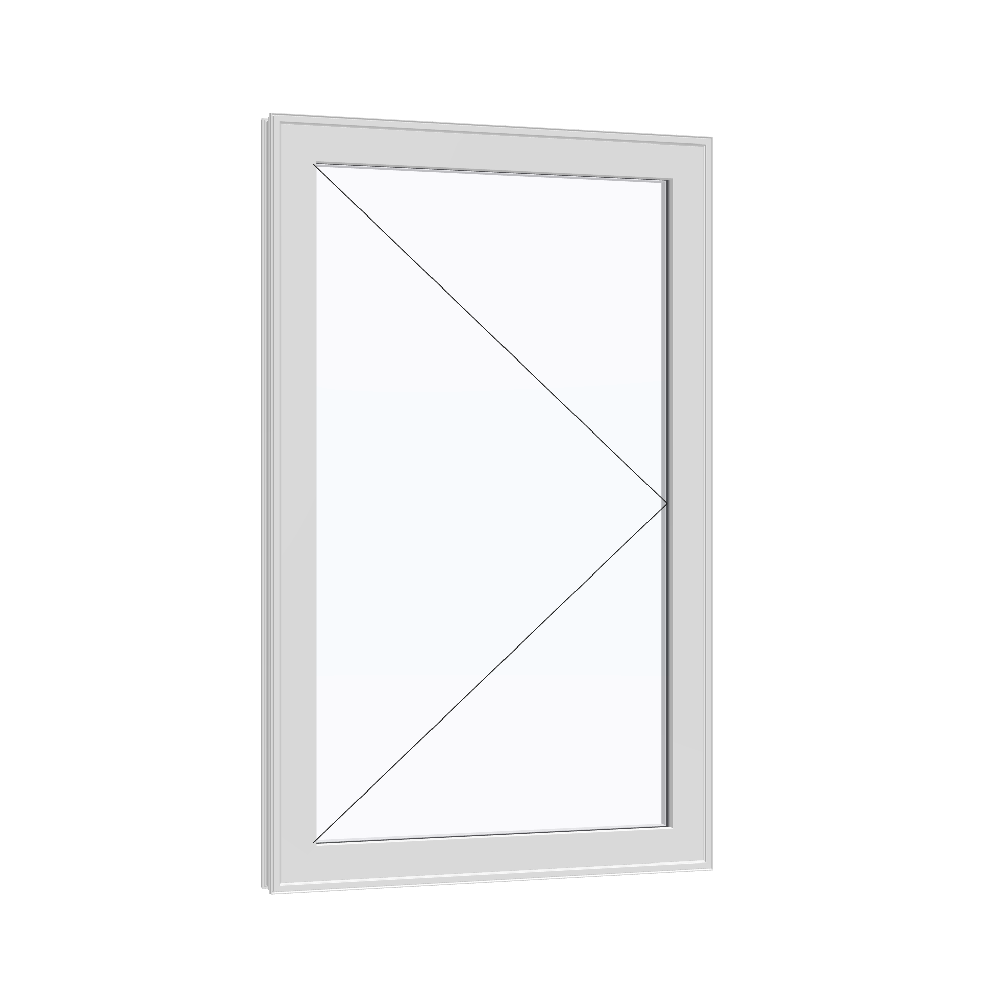 Opposite exterior angle of the 32 × 52 inch casement, white exterior / white interior, without nailing flange