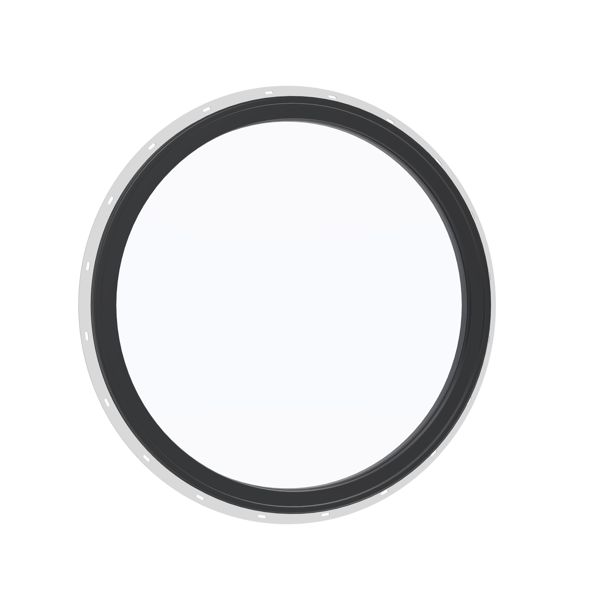 Opposite exterior angle of the 36 × 36 inch circle, black exterior / black interior, with nailing flange